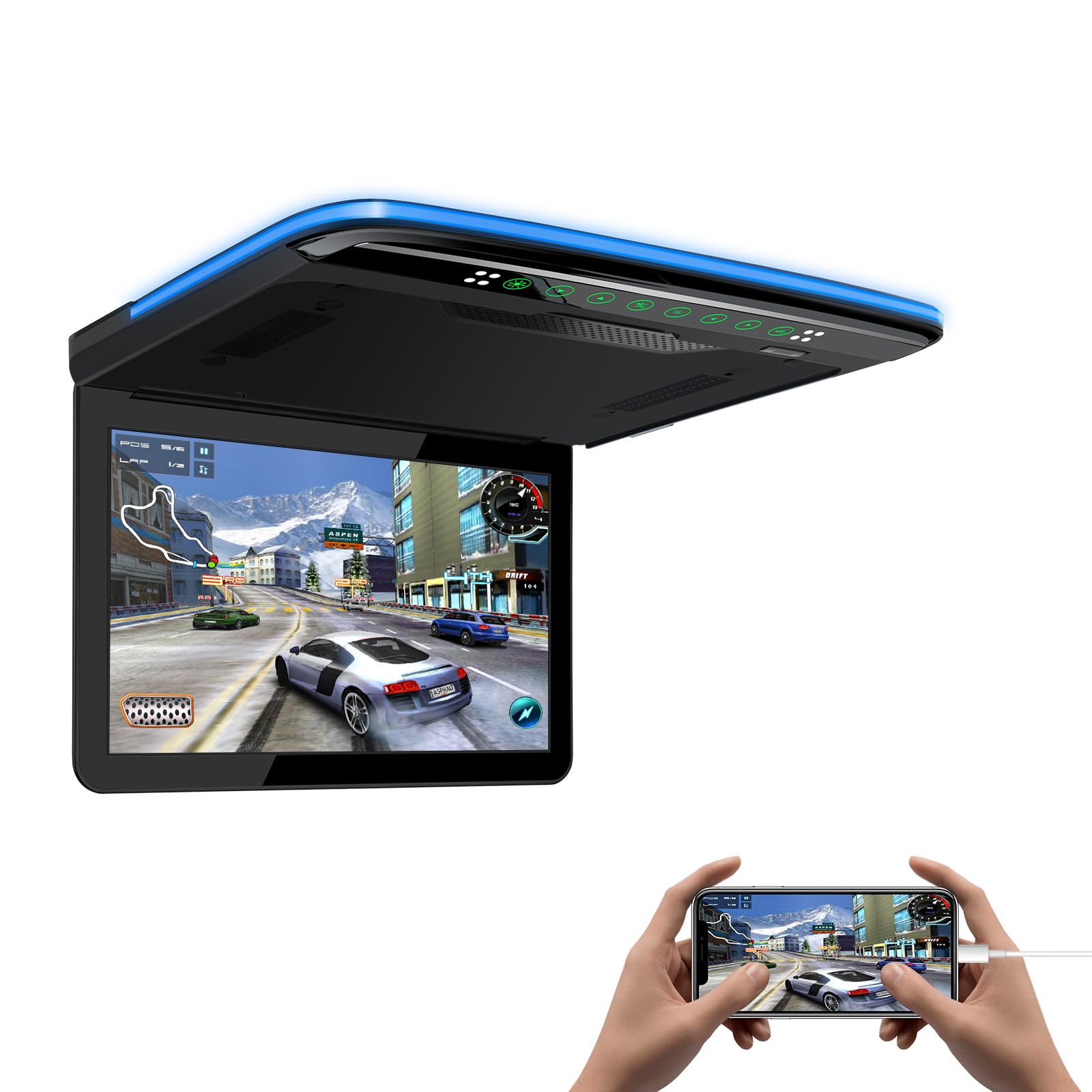 XTRONS 13,3 Zoll FHD Ultra-Thin Digital TFT 16:9 Dachmonitor Eingebaute Stereo-Lautsprecher und HD-Eingang