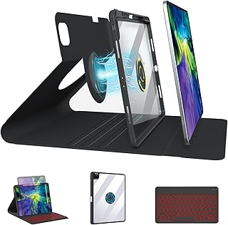 BOBOLEE Keyboard Case for iPad Pro 12.9 Inch 6th 5th 4th 3rd Generation 2022/2021/2020/2018, Wireless Detachable Backlit 7 Colors Keyboard, 360° Rotatable Smart Folio Slim Cover with Pencil Holder, BL