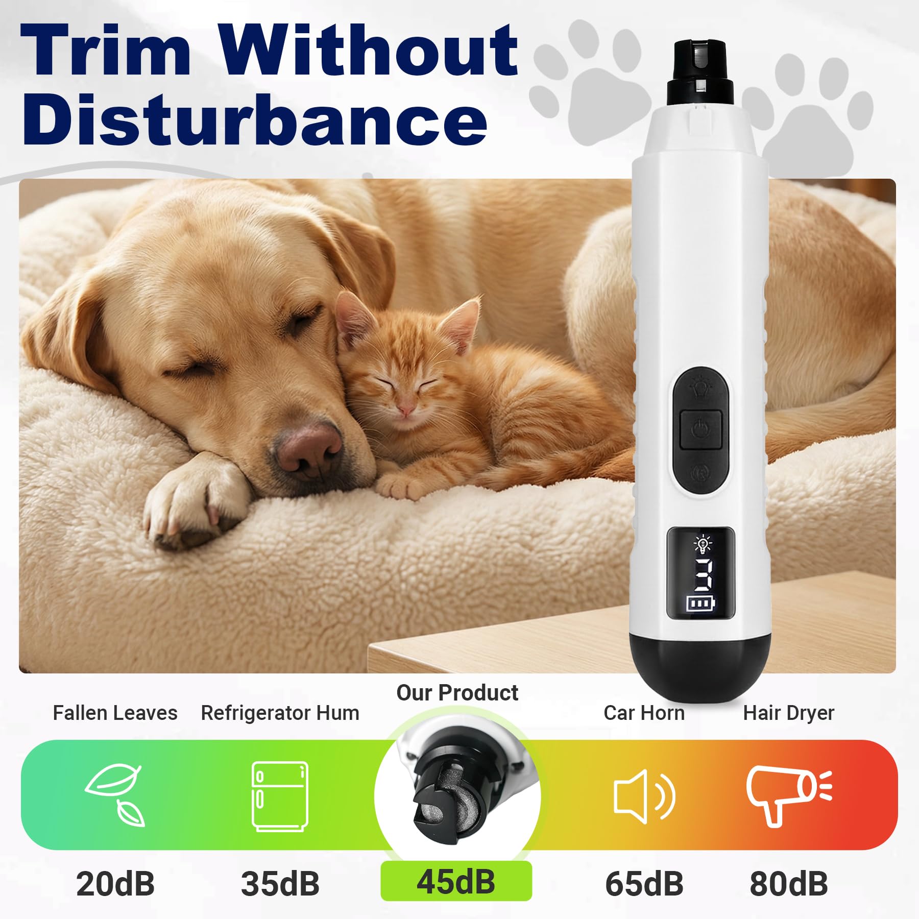 BULLIX 2026 Upgraded Silent Groom Pro Nail Grinder, Cordless Grooming Pro Nail Grinder for Dogs with 5-Speed & Led Light, Rechargeable USB Charging & 2 Grinding Wheels for Dogs and Cats - image 6
