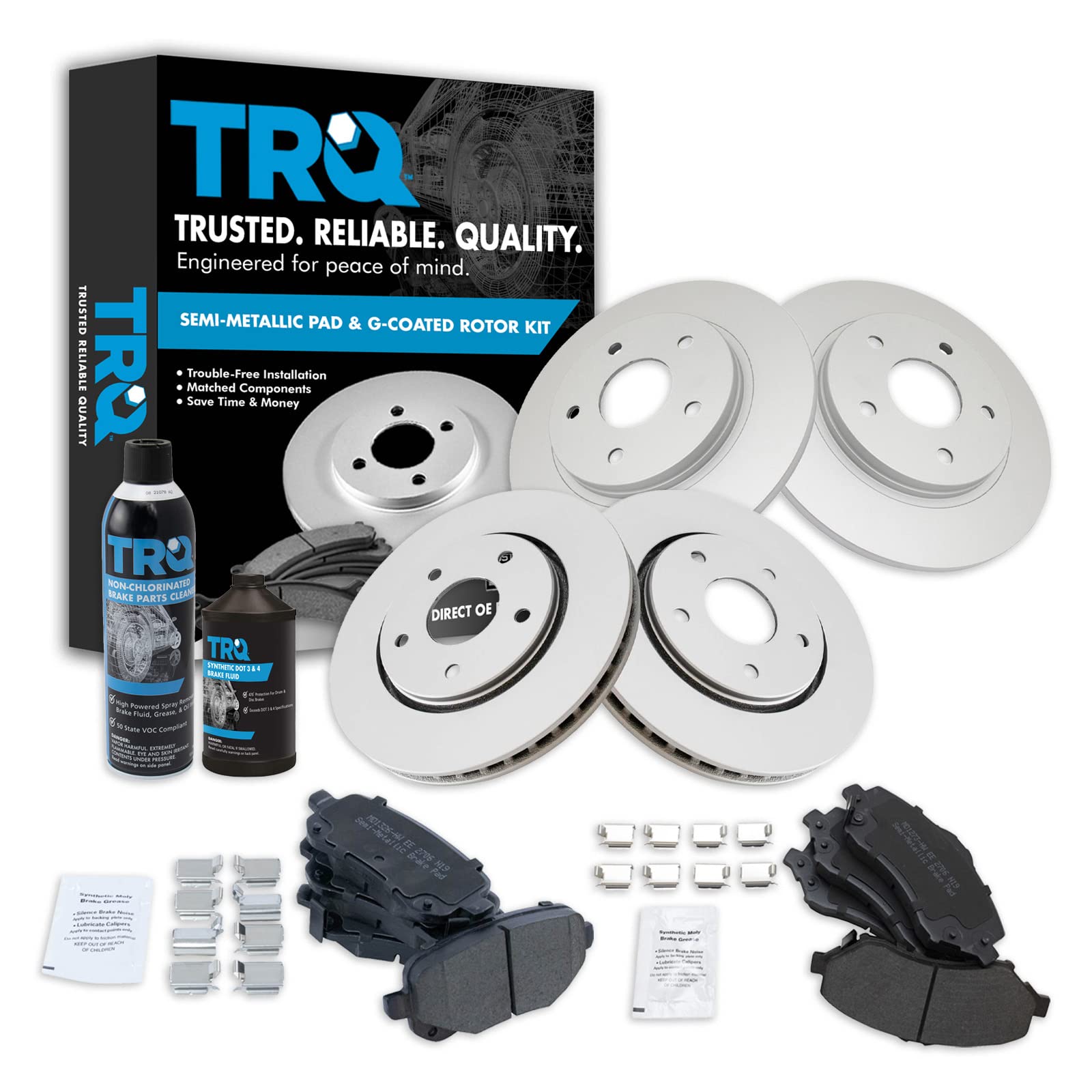 TRQ Brake Pad Coated Rotor Front & Rear Metallic Kit w/Chemicals Compatible with Chrysler VW