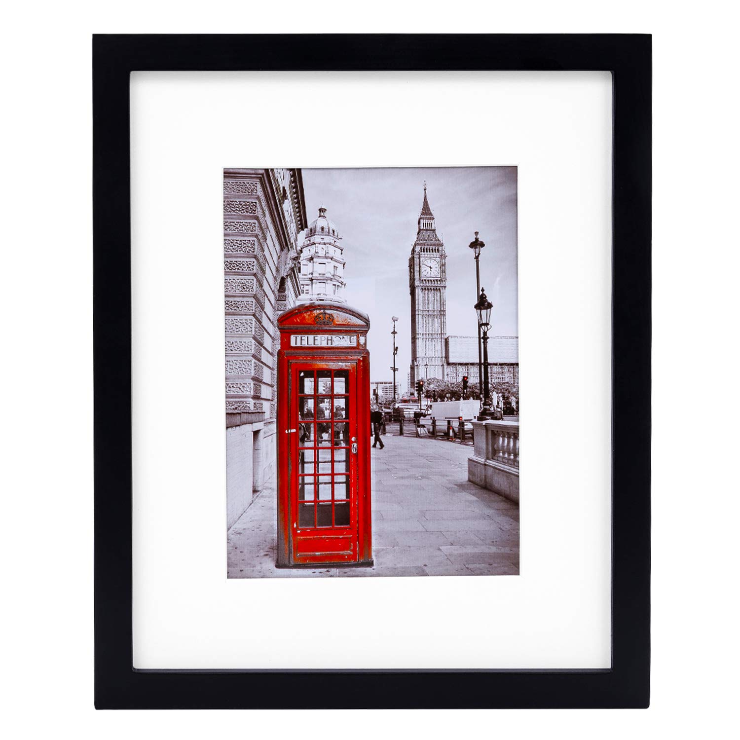 eletecpro 11x14 Picture Frame Black Tempered Glass with Mat, Display Pictures 11x14 Without Mat or 8x10 & 8.5x11 with Mat for Wall and Tabletop - Mounting Hardware Included