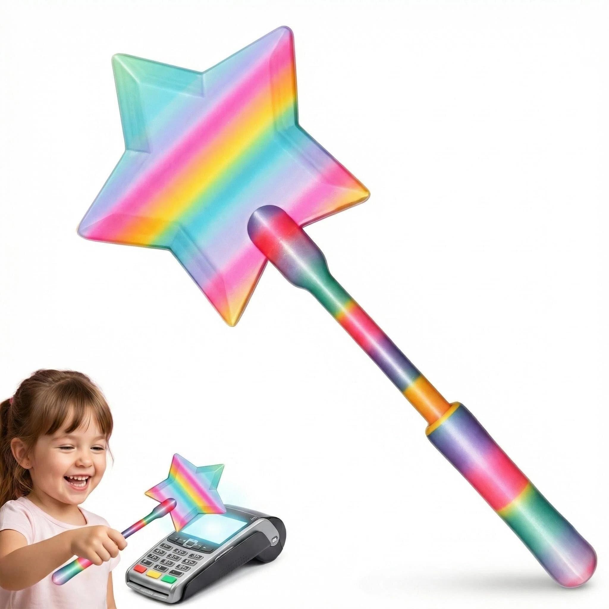 PORUPAEL Rainbow Magic Credit Card Wand 3D Printed Tap to Pay Fairy Wand Contactless Payment Card Holder Star Wand for Cosplay Magicians Teens Adults Daily Payment (Rainbow)