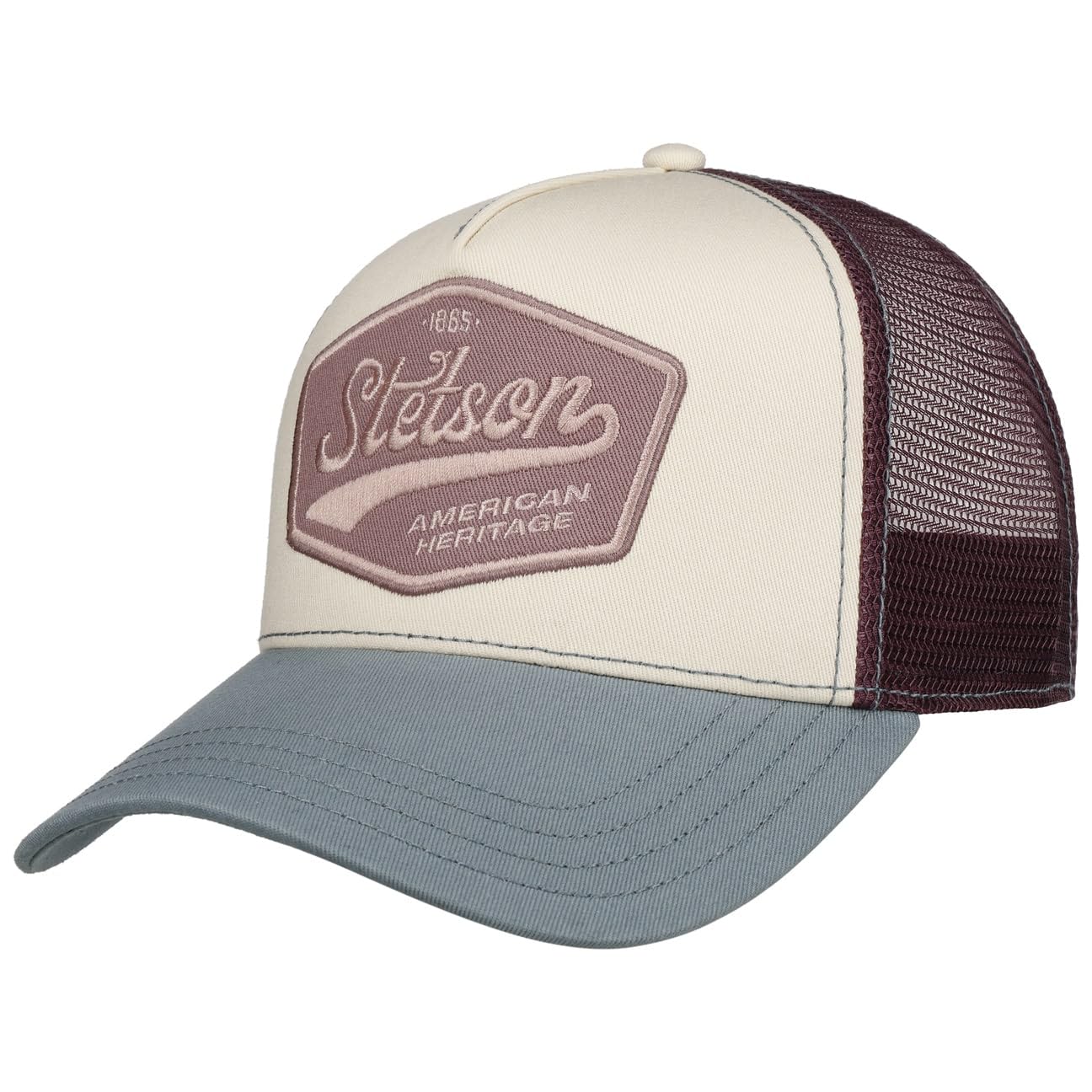 Stetson 1865 American Heritage Trucker Cap Snapback Mesh Unisex Summer Winter White-Blue