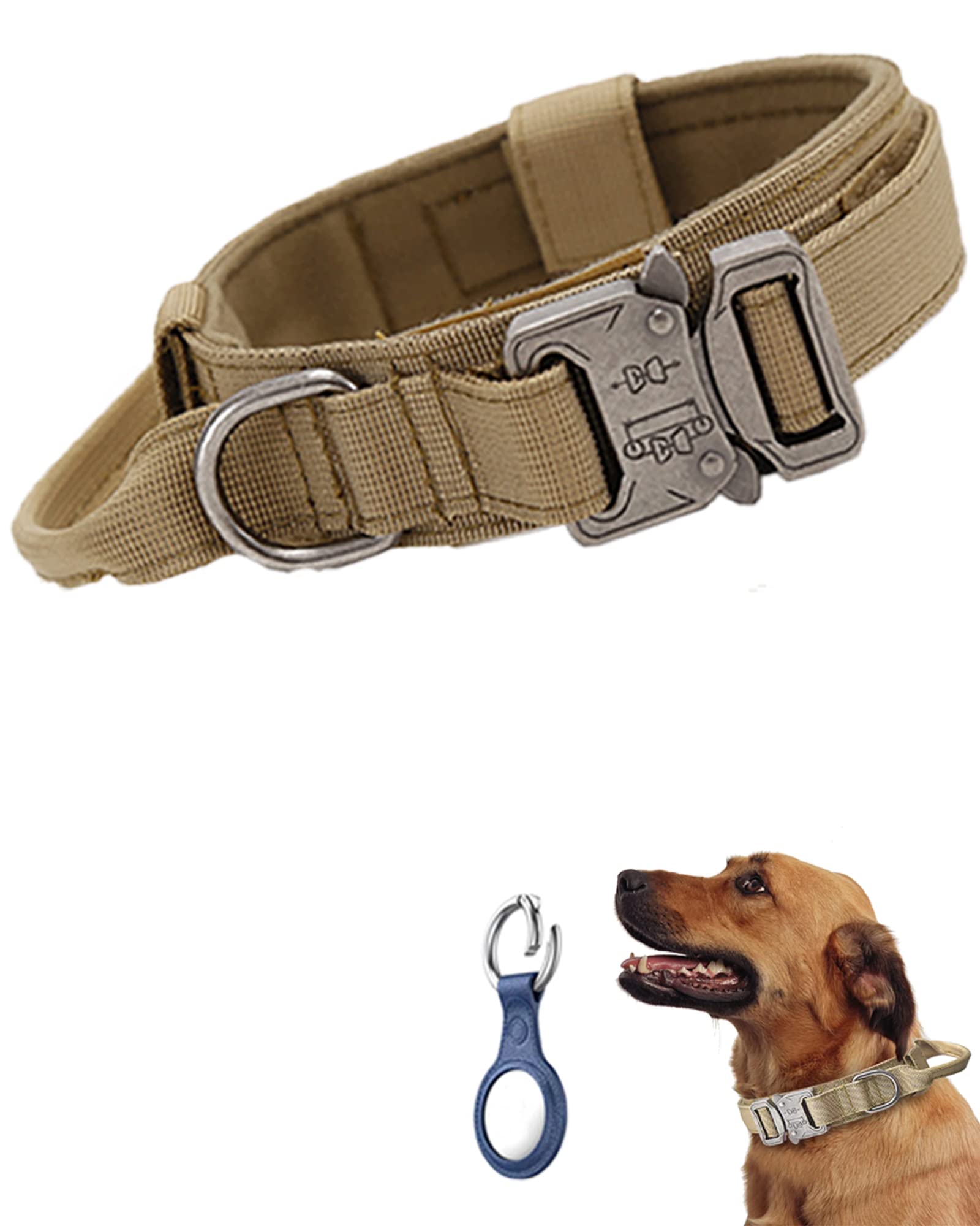 Tactical Dog Collar Adjustable Dog Collar with Control Handle and Heavy Metal Buckle Military Nylon K9 Collar for Medium and Large Dogs (XL, Brown)