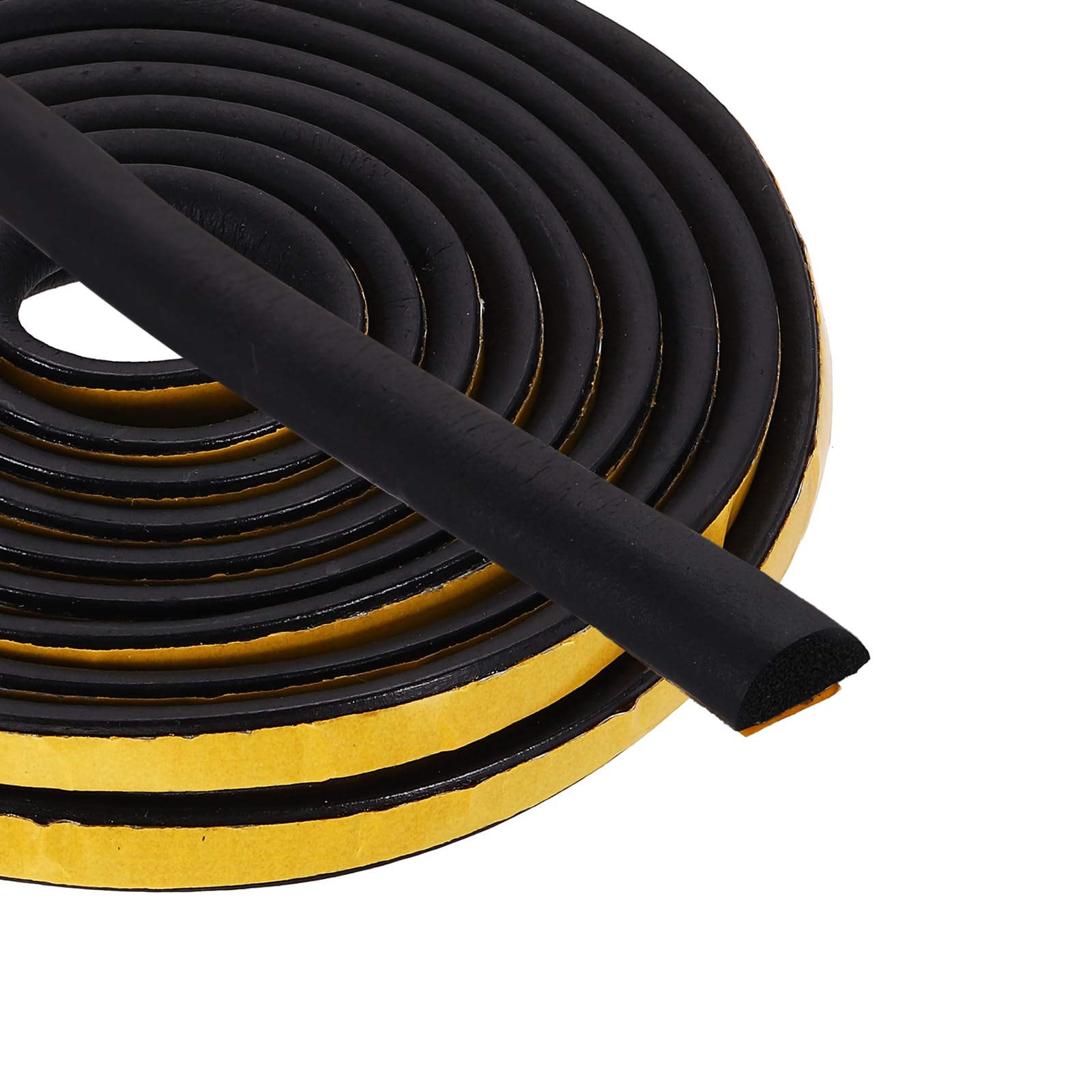 PATIKIL 5 Meters Solid Rubber Weather Stripping, 2Pcs 10mm W x 5mm H Self Adhesive D Shape EPDM Rubber Seal Strip Gasket for Door Frame Window Insulation RVs Furniture Cabinets, Black