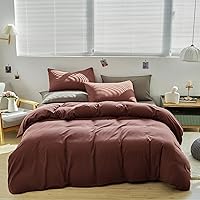 Vista 213 de CLOTHKNOW Juego de edredón de 3 piezas de color marrón caramelo, tamaño individual/individual XL, color terracota suave, color óxido con 2 fundas