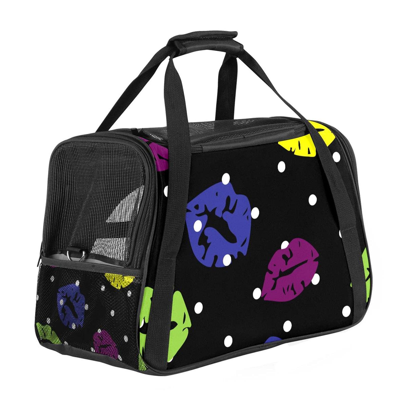 Sac de transport pour animal domestique avec impression lèvres colorées et côtés doux cabine