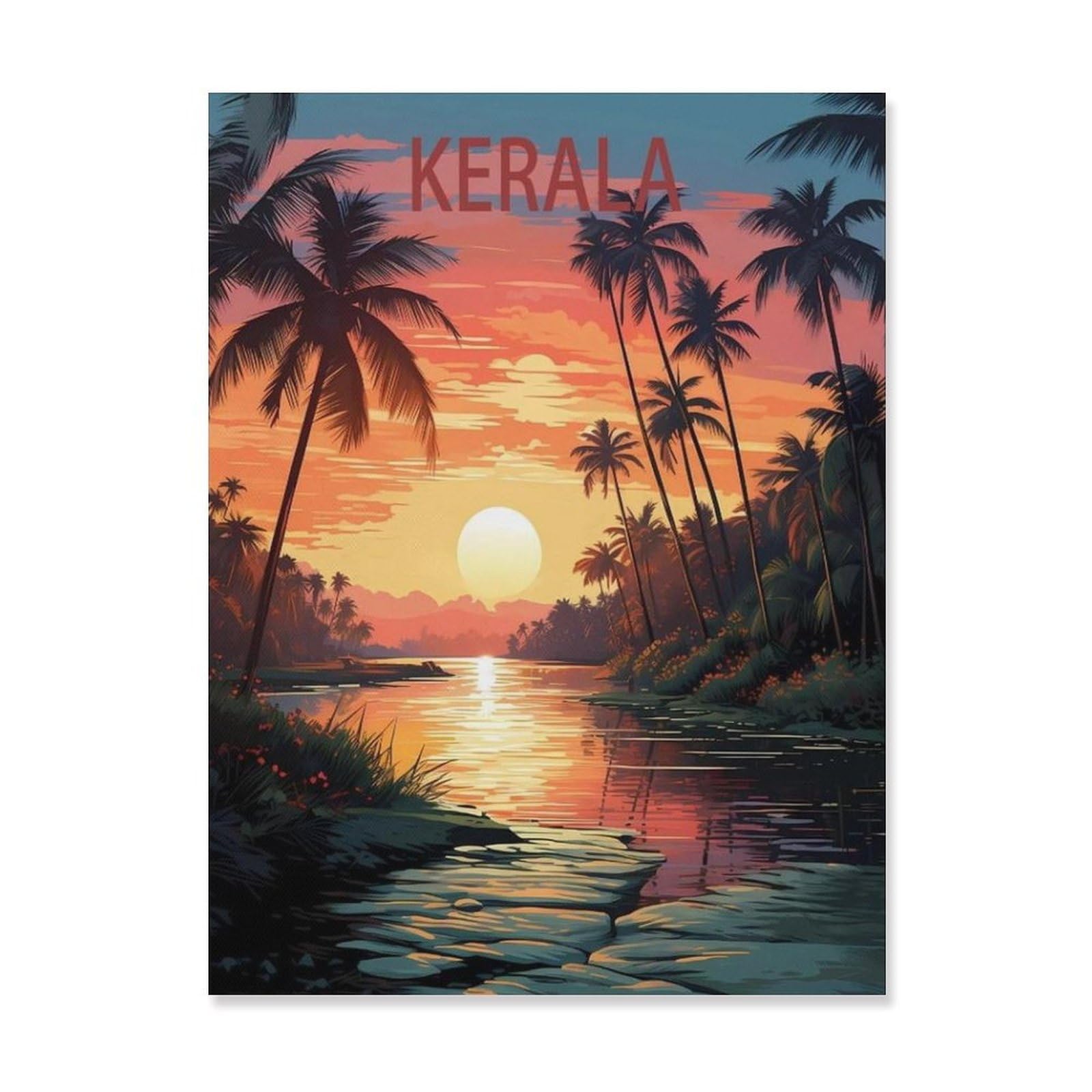 Kerala India Sunset，Paint by Number DIY Oil Painting Paint by Numbers Kits for Adults Beginner Canvas Acrylic Arts Craft for Home Wall Decor Drawing(30x40cm-Q18