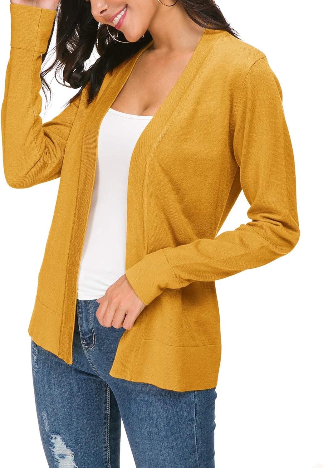 Urban CoCo Women's Long Sleeve Open Front Knit Cardigan Sweater Small Mustard