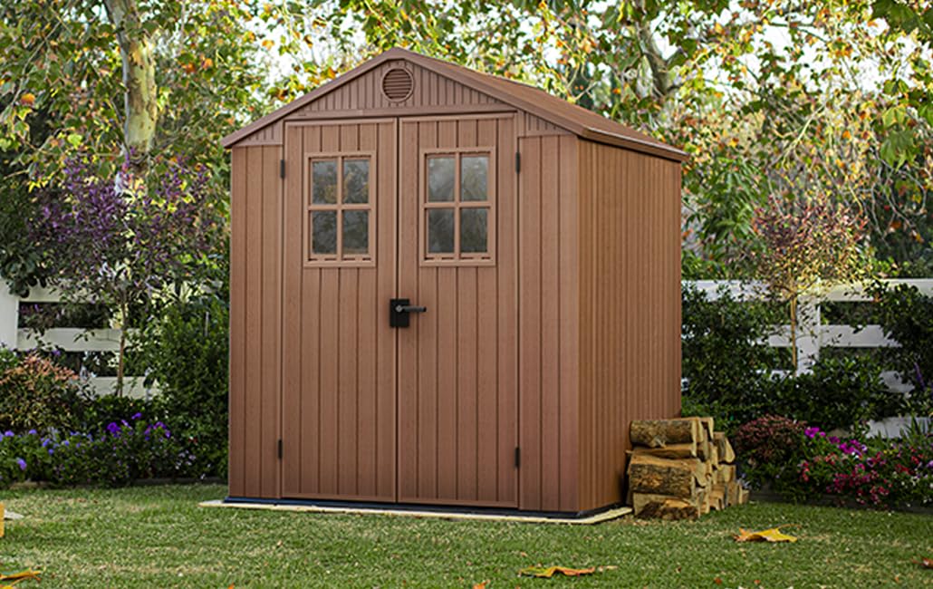 Keter Darwin 6 x 6 Maison de Jardin Effet Bois, Marron, 190 x 183 x 221 H cm