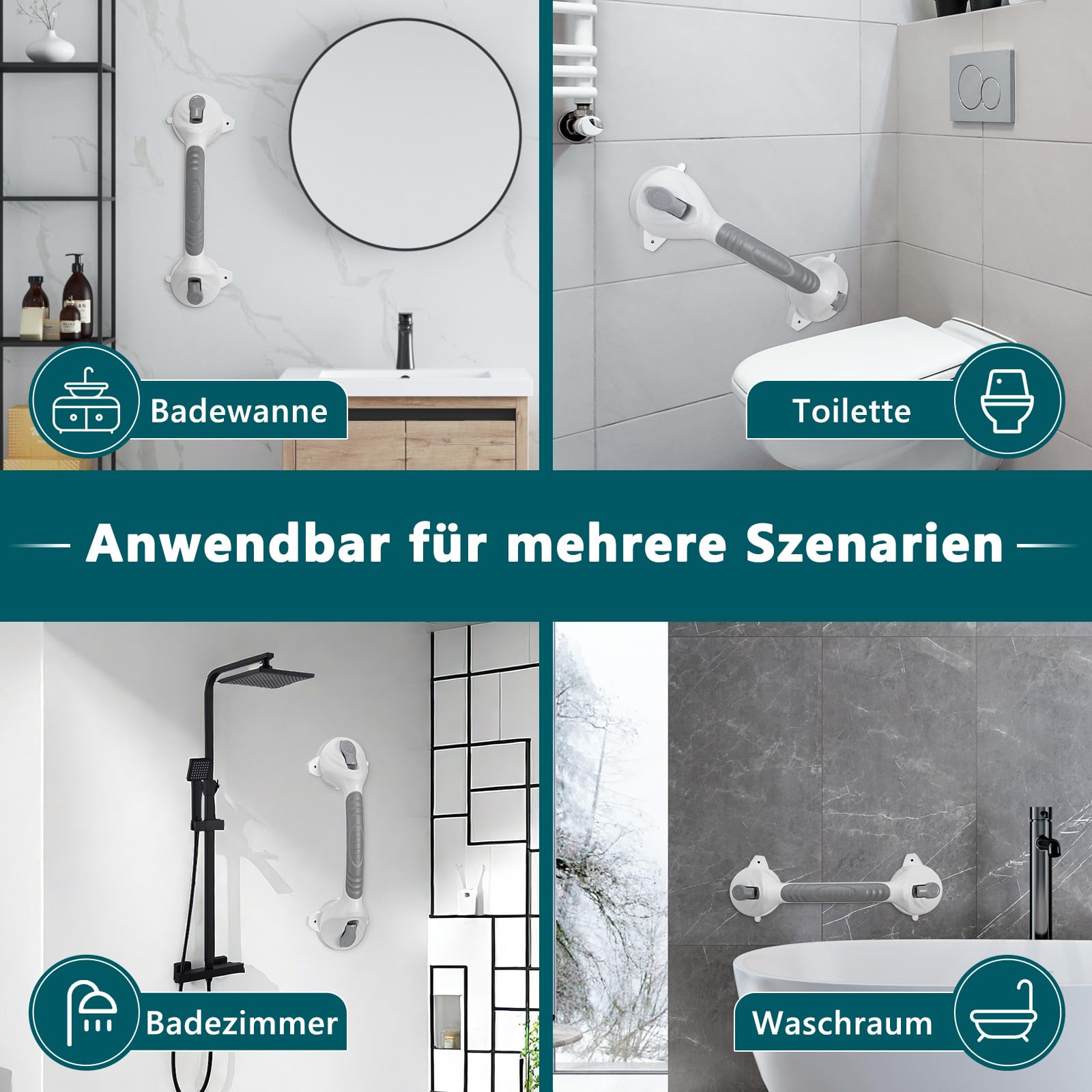 2 x Haltegriff Dusche Ohne Bohren 38CM, Duschgriff mit Saugnapf, 2023 Eine neu gestaltete