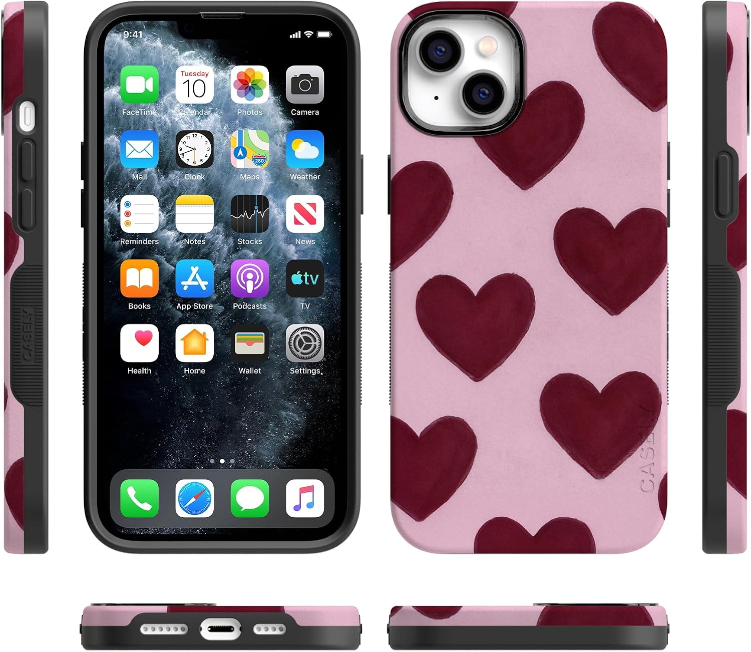 Casely iPhone 14 Plus Case | Whole Lotta Love | Plum Hearts | Bold Protective Design | MagSafe Compatible Design