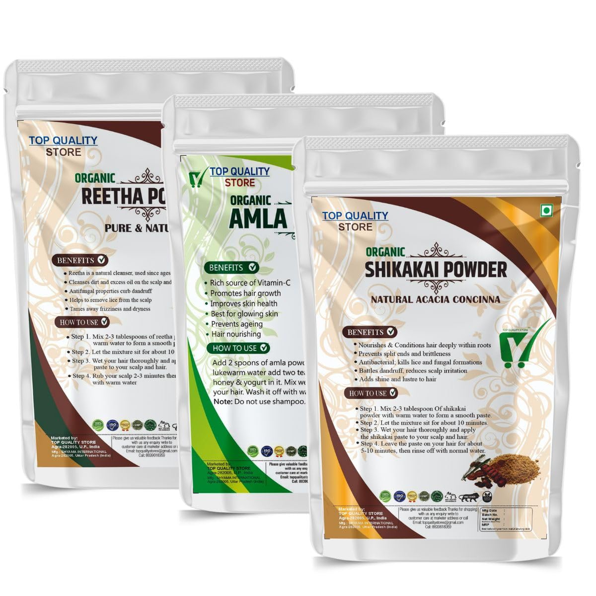 Organic Hair Care Powder Set with Reetha, Amla, Shikakai, Natural Ingredients for Hair Growth and Conditioning, 100g Each-image-14