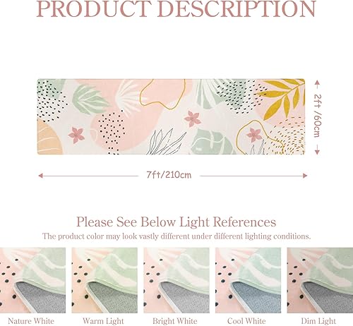 Miniatura 2 de Lahome Alfombra de pasillo rosa de 2 x 7 pies, antideslizante, lavable, alfombra de baño, ligera, antideslizante, con estampado botánico, para