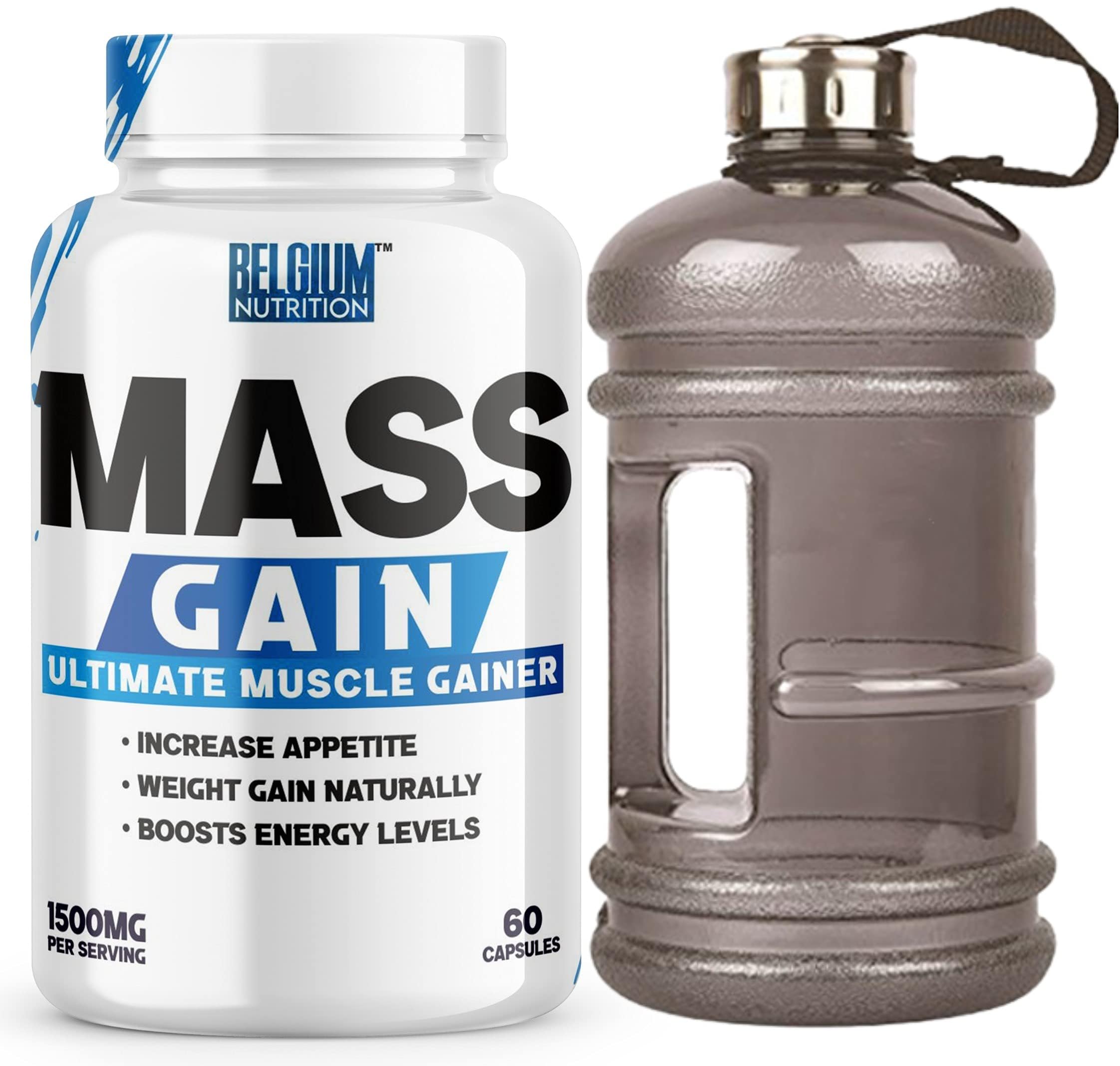 Bulk Gain Mass & Weight Gainer Capsule for Fast Weight & Muscle Gain, Muscle Building Weight Lifters Supplement Muscle Growth, Stamina & Strength - Men & Women, 60 Cap. | Free Gallon