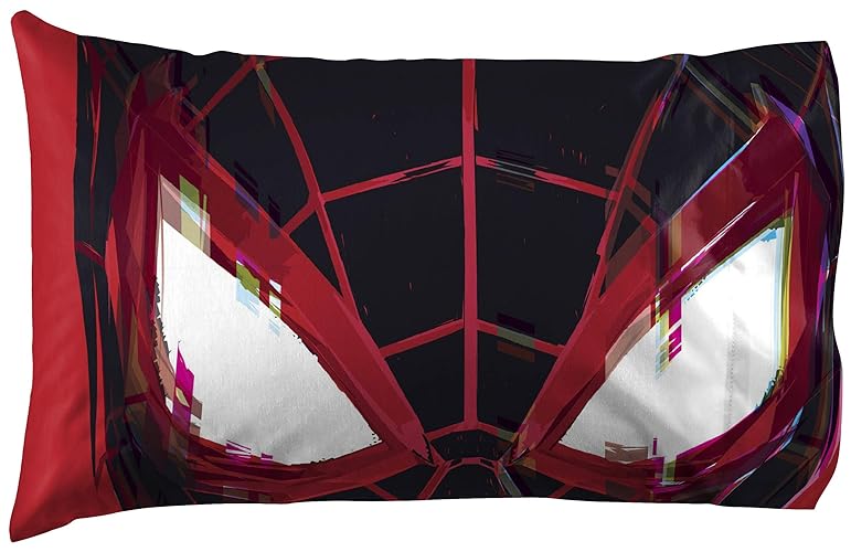 Jay Franco Marvel Miles Morales Gamerverse Be Greater 1 Single Reversible Pillowcase - Double-Sided Kids Super Soft Bedding - Black - Miles Morales