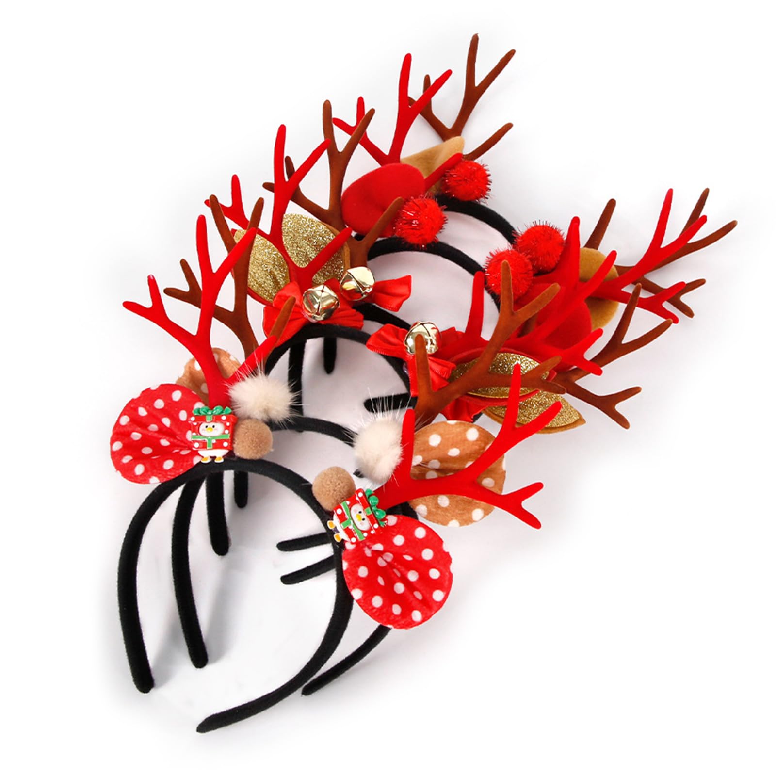 2 Cerchietti Natalizi Con Renna, Corna Decorate Con Perline E Fiori, Accessori Per Feste Invernali E Halloween Per Donne E Ragazze - 2