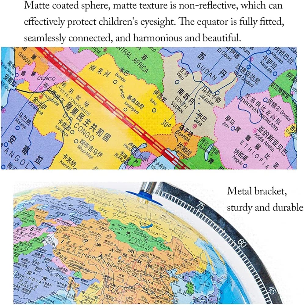 HRTC Globo Globo terráqueo Grande más Nuevo con Soporte y Lupa iluminación Globo terráqueo Educativo Globo geográfico 12,5 Pulgadas de diámetro Libro de Texto práctico