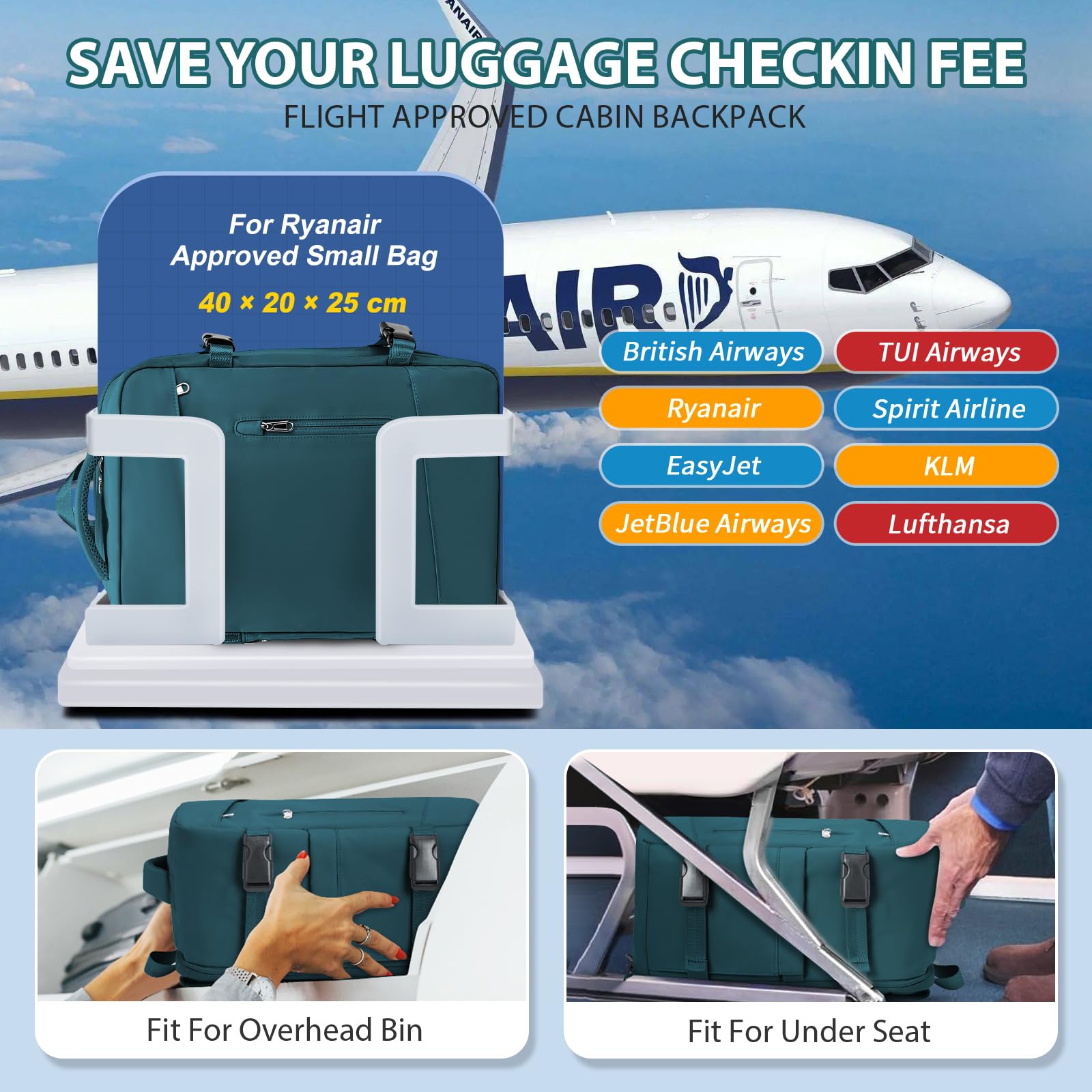 SZLX Borse da Cabina per Easyjet 45x36x20 Zaino da Viaggio aereo Bagaglio a Mano Zaino Ryanair 40x20x25 con porta USB zaino Borsa da Viaggio Impermeabile donna zaino per Computer Casual Daypack