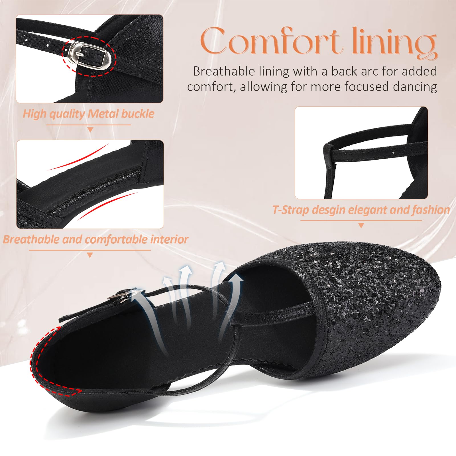 Zapatos de Baile de Salón Lentejuelas Cerrados Práctica Salsa y Bachata Tango Profesional de Salon,FT-135,Tacón de 5.5cm
