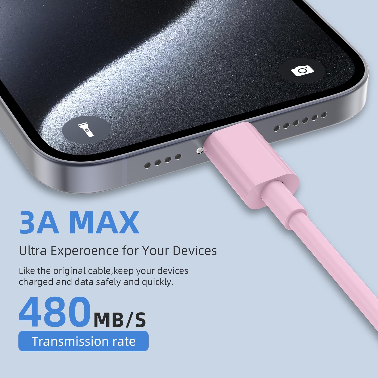 Paquete de 2 cables de carga rápida USB a USB C de 10 pies para iPhone 17, 16, 15, para Apple iPhone 17, 16, 15/Pro/Pro Max/Plus, cable largo tipo C Carplay para iPad Pro 12.9/11 para Android (rosa)