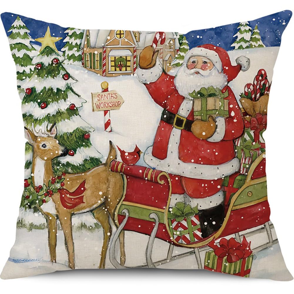 Christmas Cushion Covers Set of 4 Red Green Blue Xmas Pillow Cases 45x45 cm Soft Polyester Square Santa Claus Decorative Throw Pillow Covers 18x18 inches for Bedroom Living Room Sofa Couch Bed Decor - Image 3