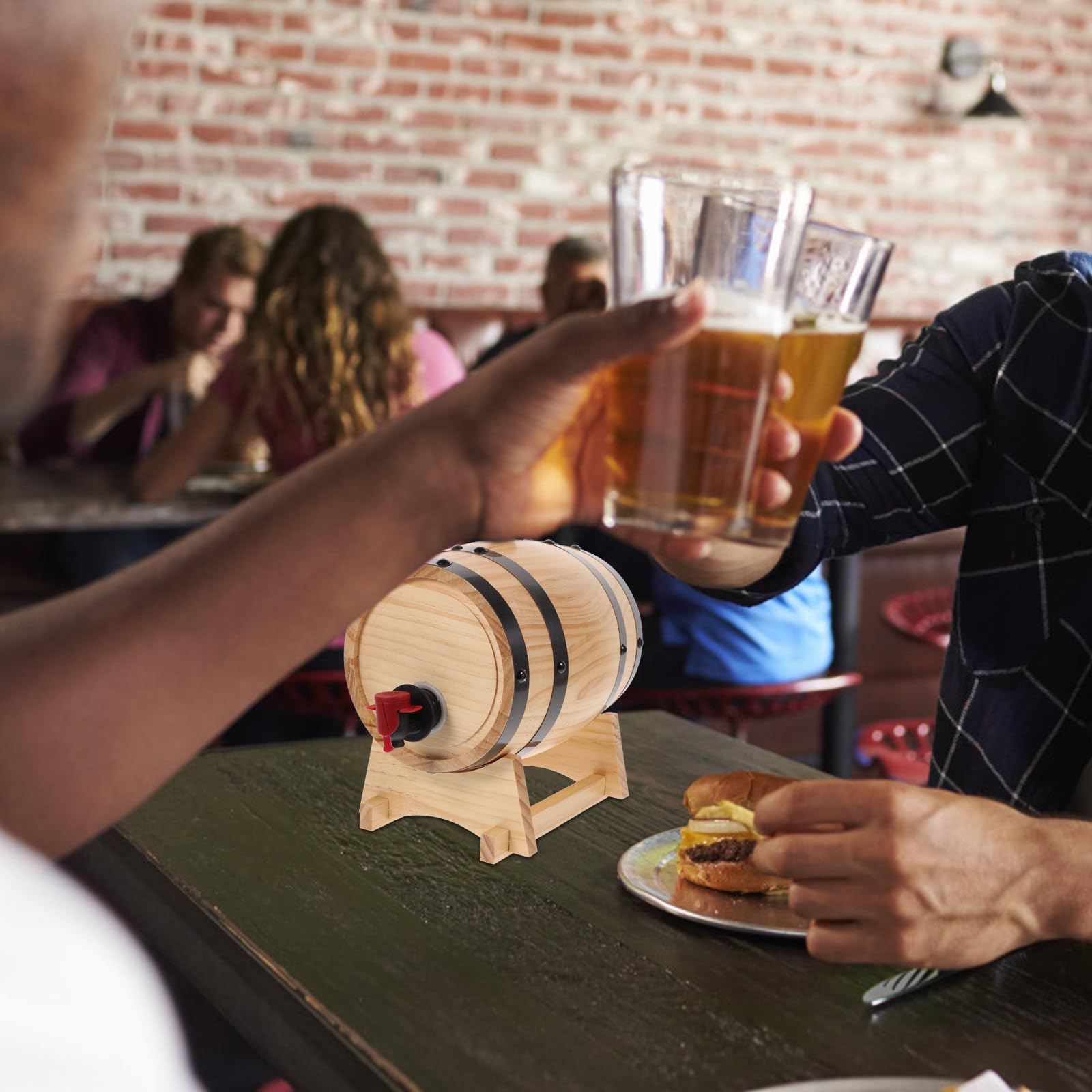 Artibetter Fût de Bière en Bois 1 Pièce 1, 5 L Support, Bonde et Robinet Couleur Aléatoire