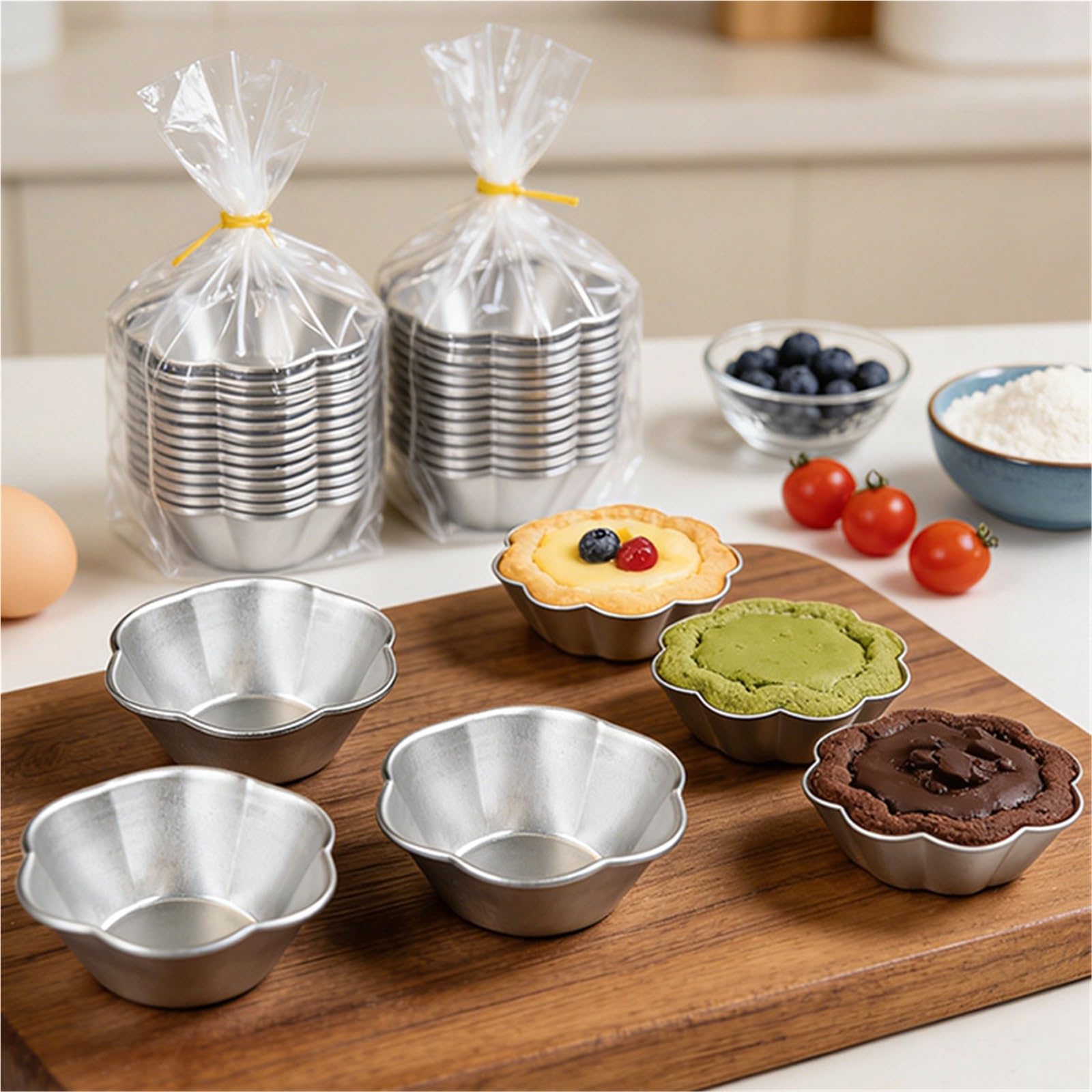 moldes reposteria 5 uds flor de ciruelo pétalo en forma de flor de aluminio pastel taza molde pudín gelatina molde herramientas de moldeo de fondo plano tarta(S)