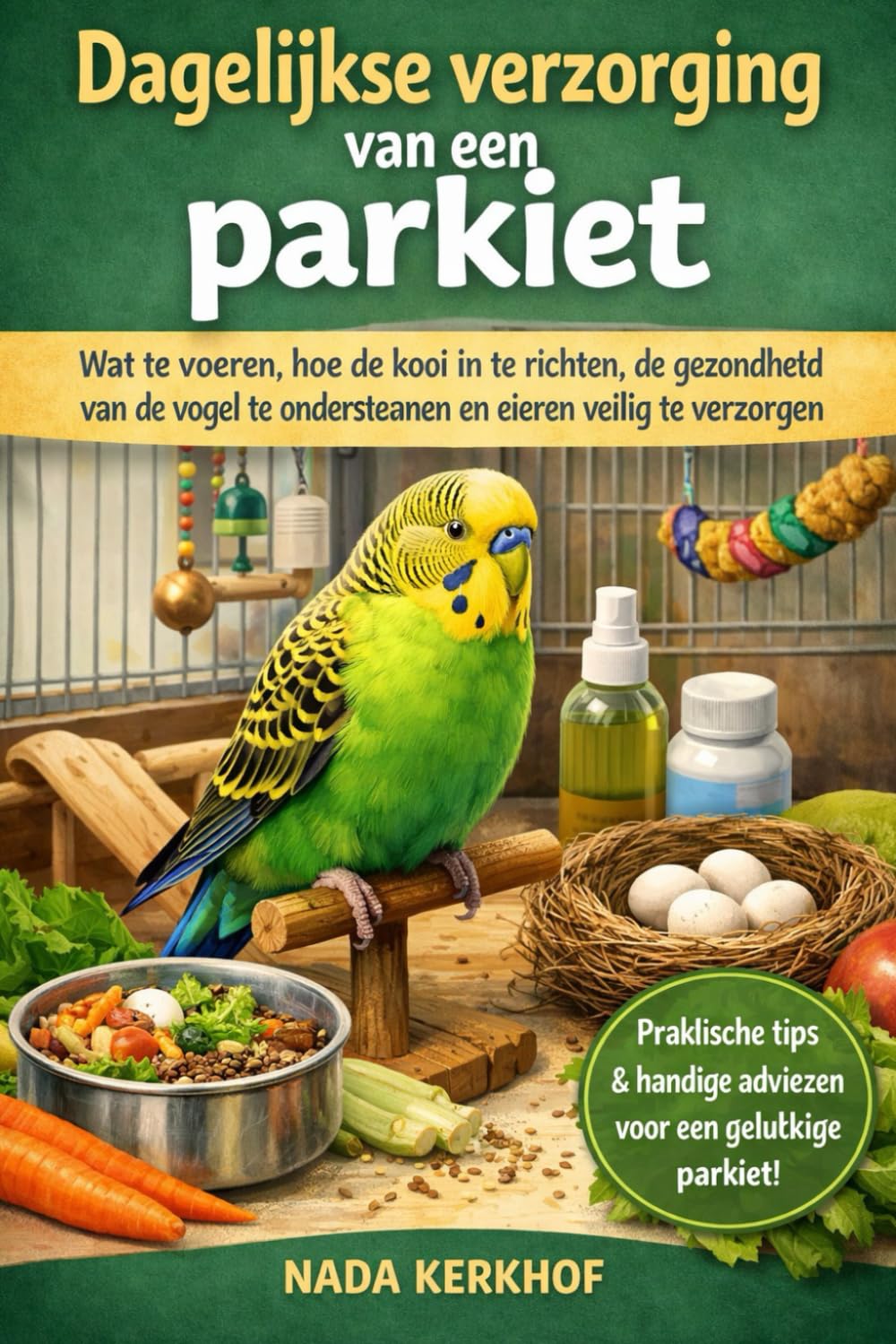 Dagelijkse verzorging van een parkiet: Wat te voeren, hoe de kooi in te richten, de gezondheid van de vogel te ondersteunen en eieren veilig te verzorgen