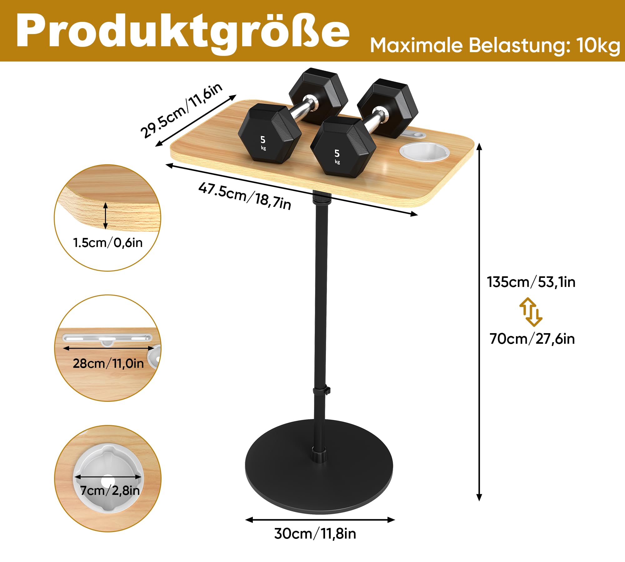 bimiti Stehpult Höhenverstellbarer, 70-135 cm Adjustable Standing Desk mit Kartenschlitze und Becherhalter, 18,7in×11,6in Laptoptisch Höhenverstellbar für Laptop, Projektor Büro Studie Arbeit
