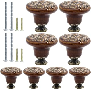 8pcs Brown Ceramic Knobs, Vintage Kitchen Cabinet Knobs | Retro Ceramic Dresser Knobs, Decorative Drawer Pull, For Closet Cupboard Furniture Door