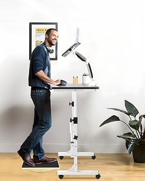 RayLove Small Standing Desk Adjustable Height, Mobile Stand Up Desk with Wheels, 32 Inch Portable Laptop Desks, Standing Table for Home Office Desks