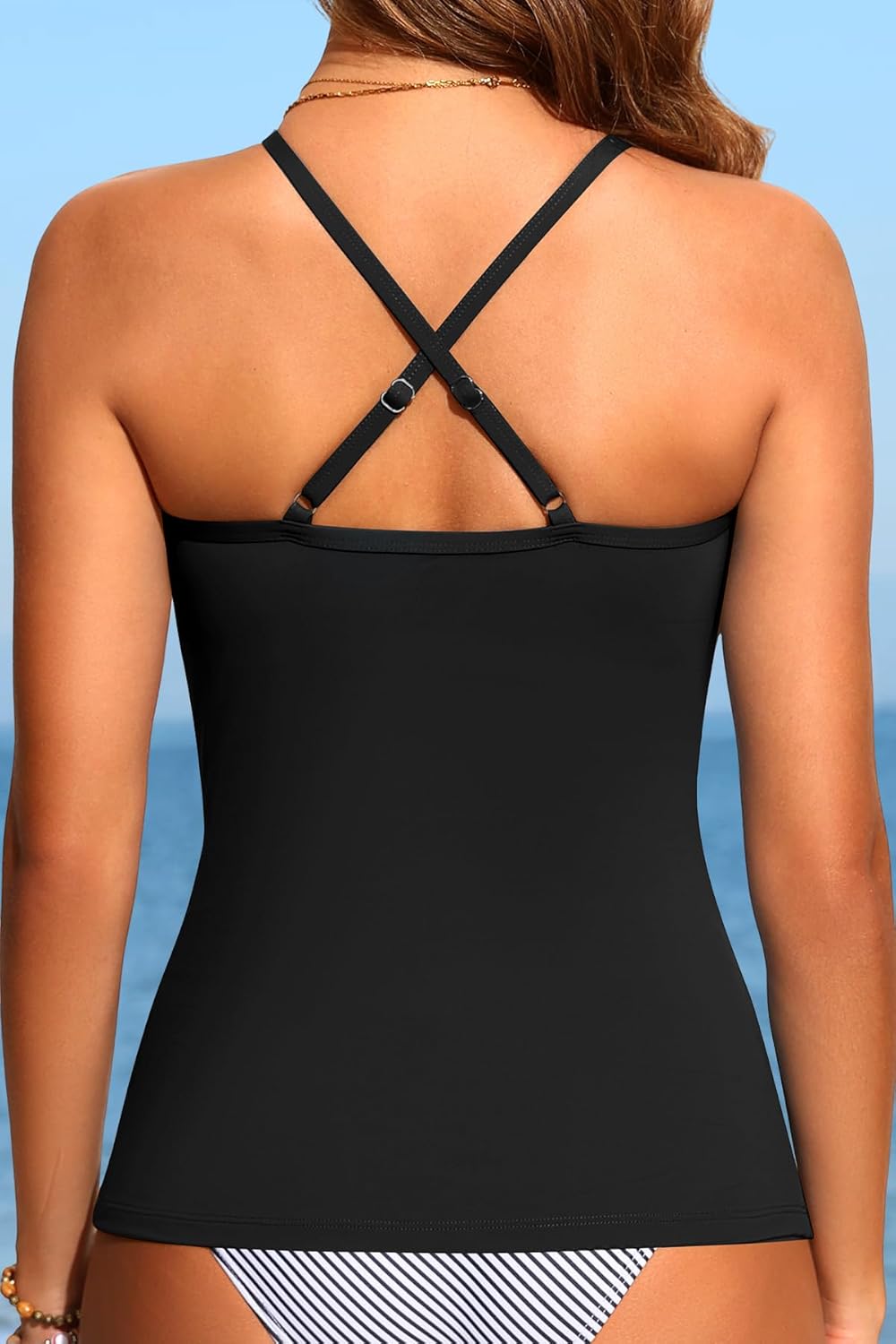 Women Tankini Swim Top Only - High Neck Bathing Suit Tops Tummy Control Tank Top No Bottom - Image 2