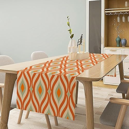 Miniatura 36 de Camino de mesa retro de los años 70, estilo vintage, abstracto, moderno, bohemio, espiral, espiral, ondas, granja, cena, camino para el hogar,