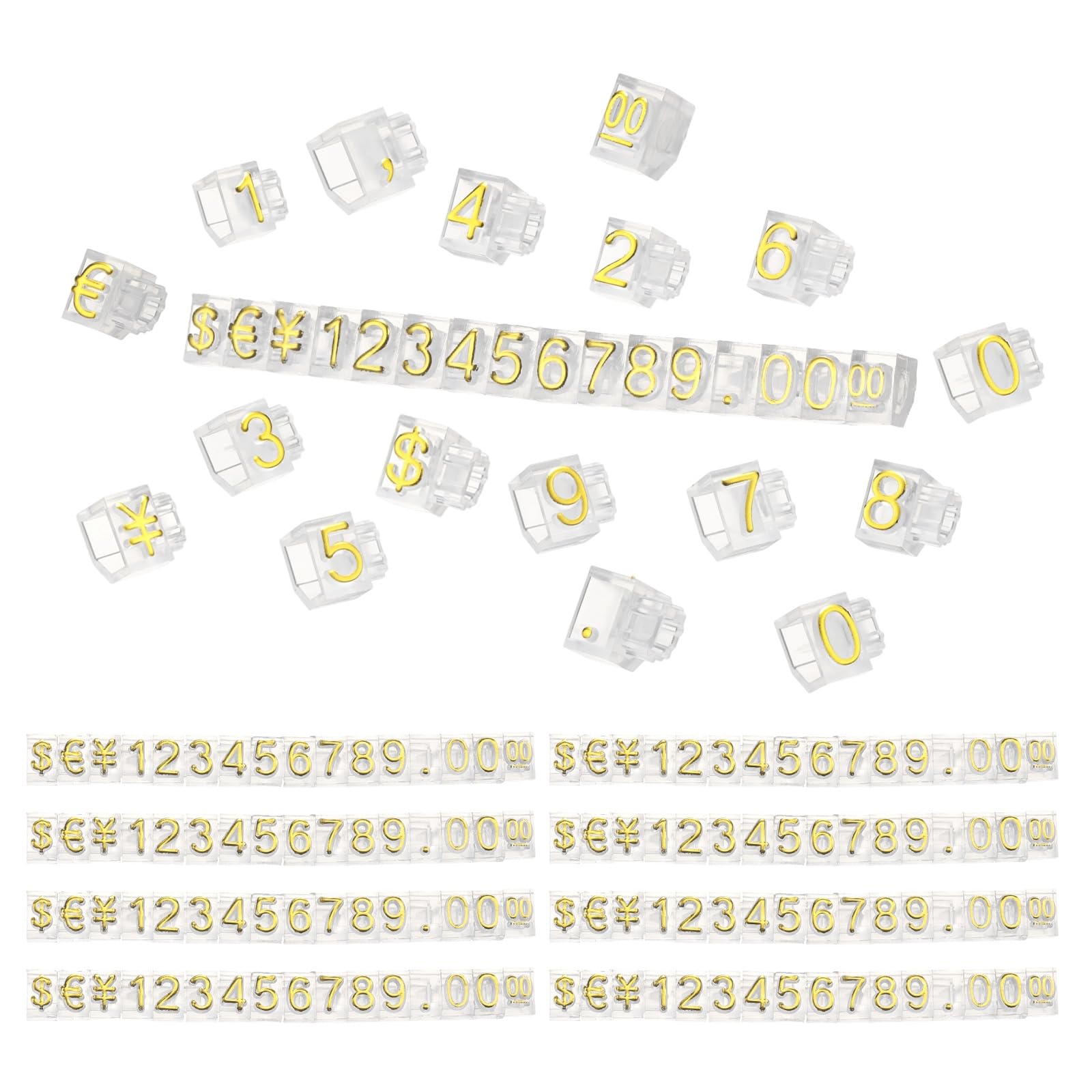 PATIKIL 2" x 0.2" Price Tag Cube,10 Set Plastic Adjustable Counter Stand Label Number Letter Price Block Kit for Jewelry Supermarkets Bakeries Retail Shop, Clear Gold(Small)