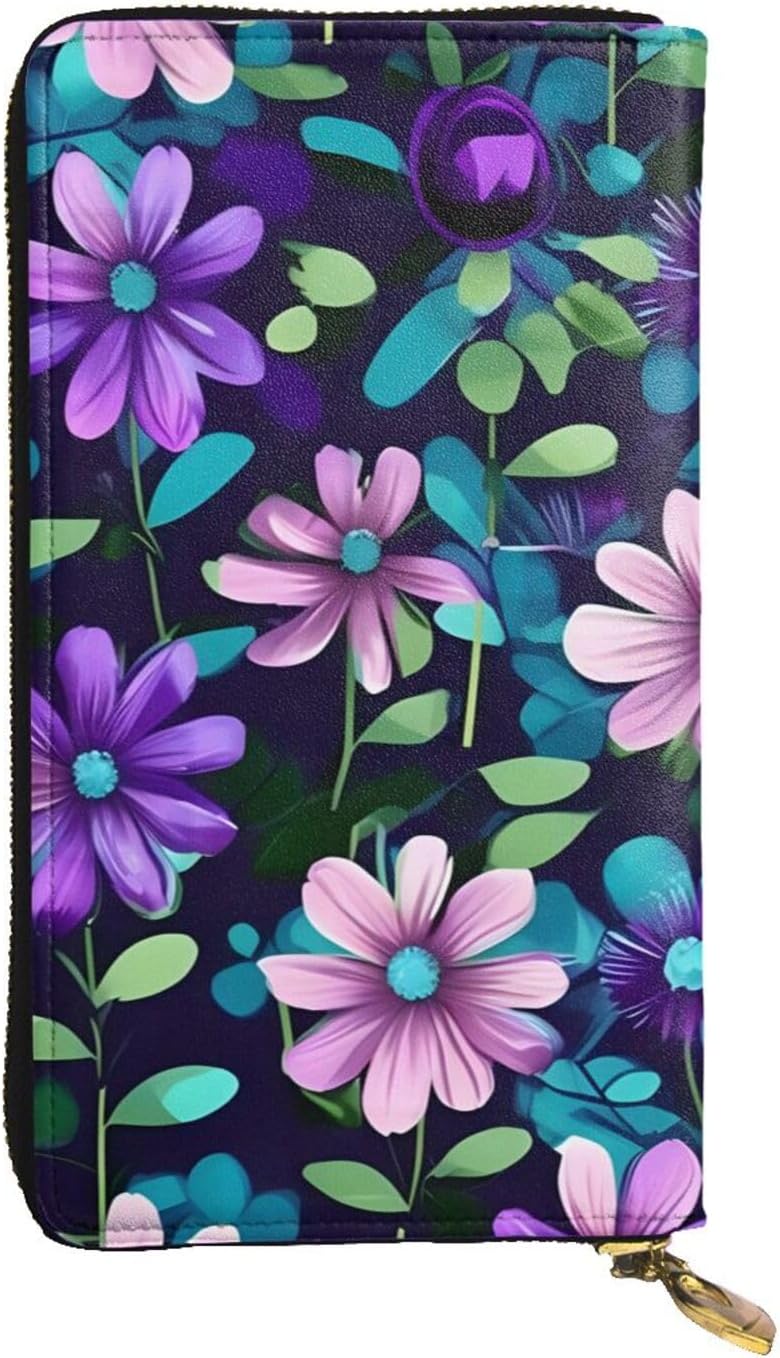 Purple Camellia Women's wallet, clutch wallet, with zipper, large capacity.