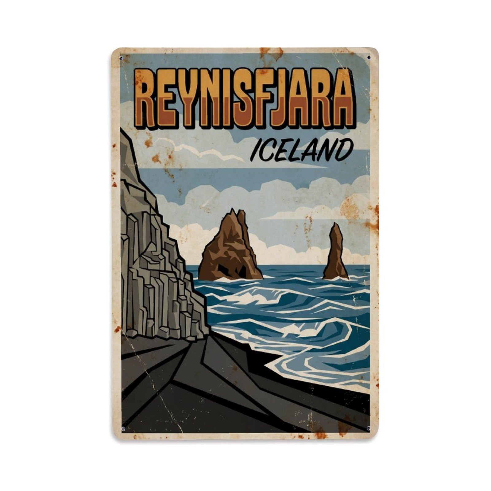 Vintage Travel Reynisfjara Iceland Black Metal Tin Sign
