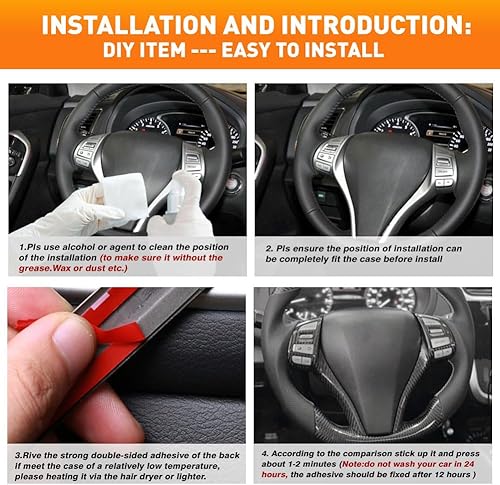 Miniatura 6 de GZYF Estilo de fibra de carbono interior volante tira ajuste para Nissan Altima 2013 2014 2015 2016 2017 2018, ABS