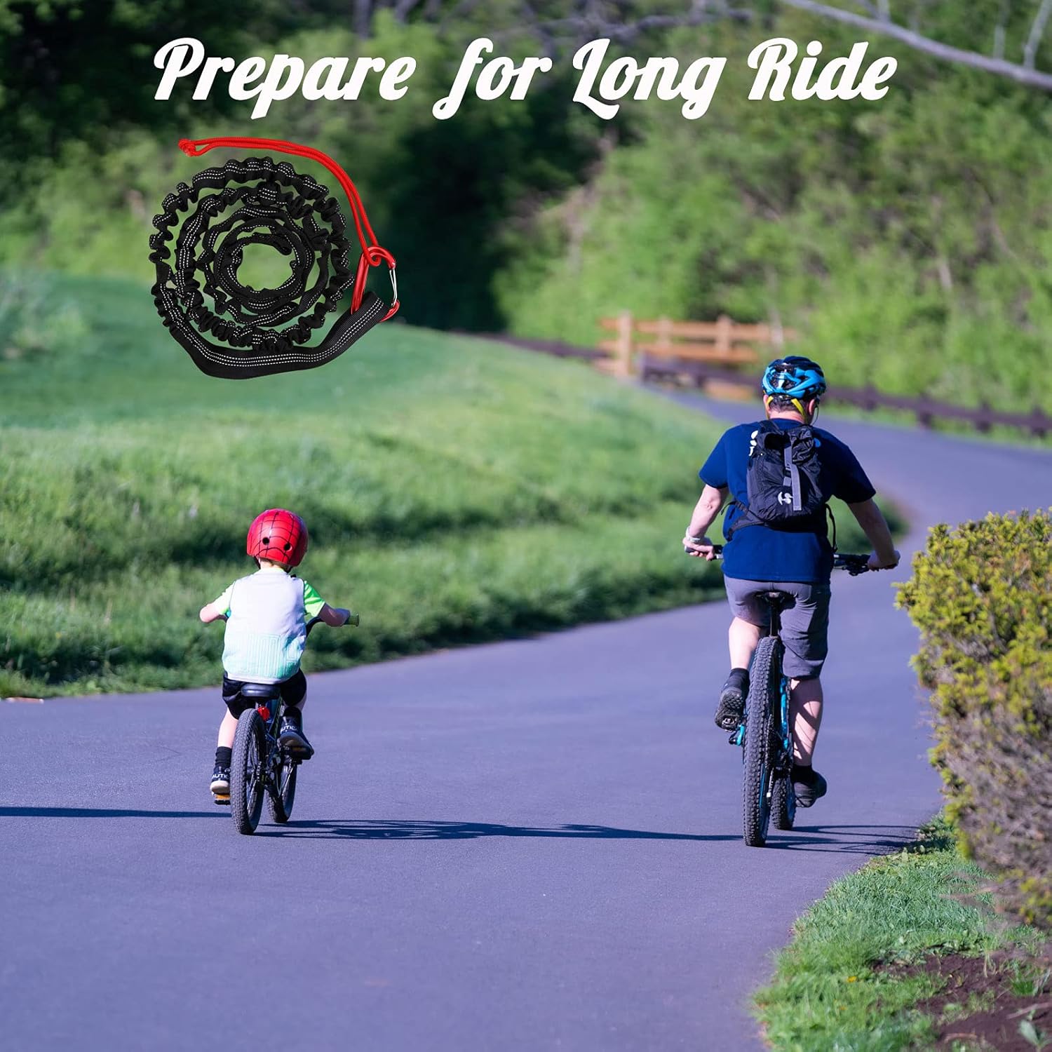 DoThisAllDay Bike Tow Rope for Kids,MTB Stretch Bungee for Long Ride Going Uphill,Compatible with Any Bicycle Photo