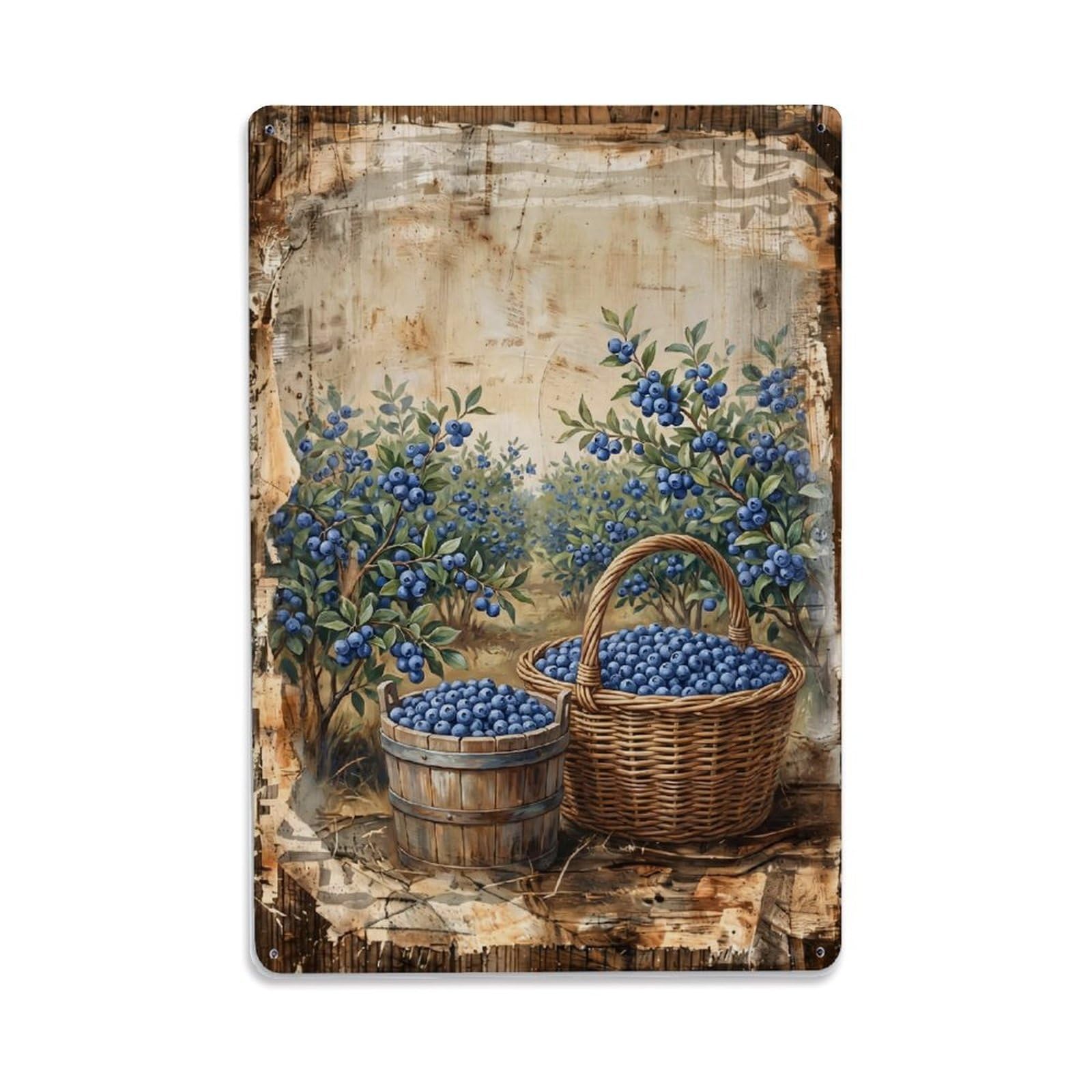 Blueberry Field Harvest Blue Berry Countryside Farm Vintage Metal Tin Sign Plaque Wall Decor for Cafe, Club, Garden Metal Poster 8x12Inch