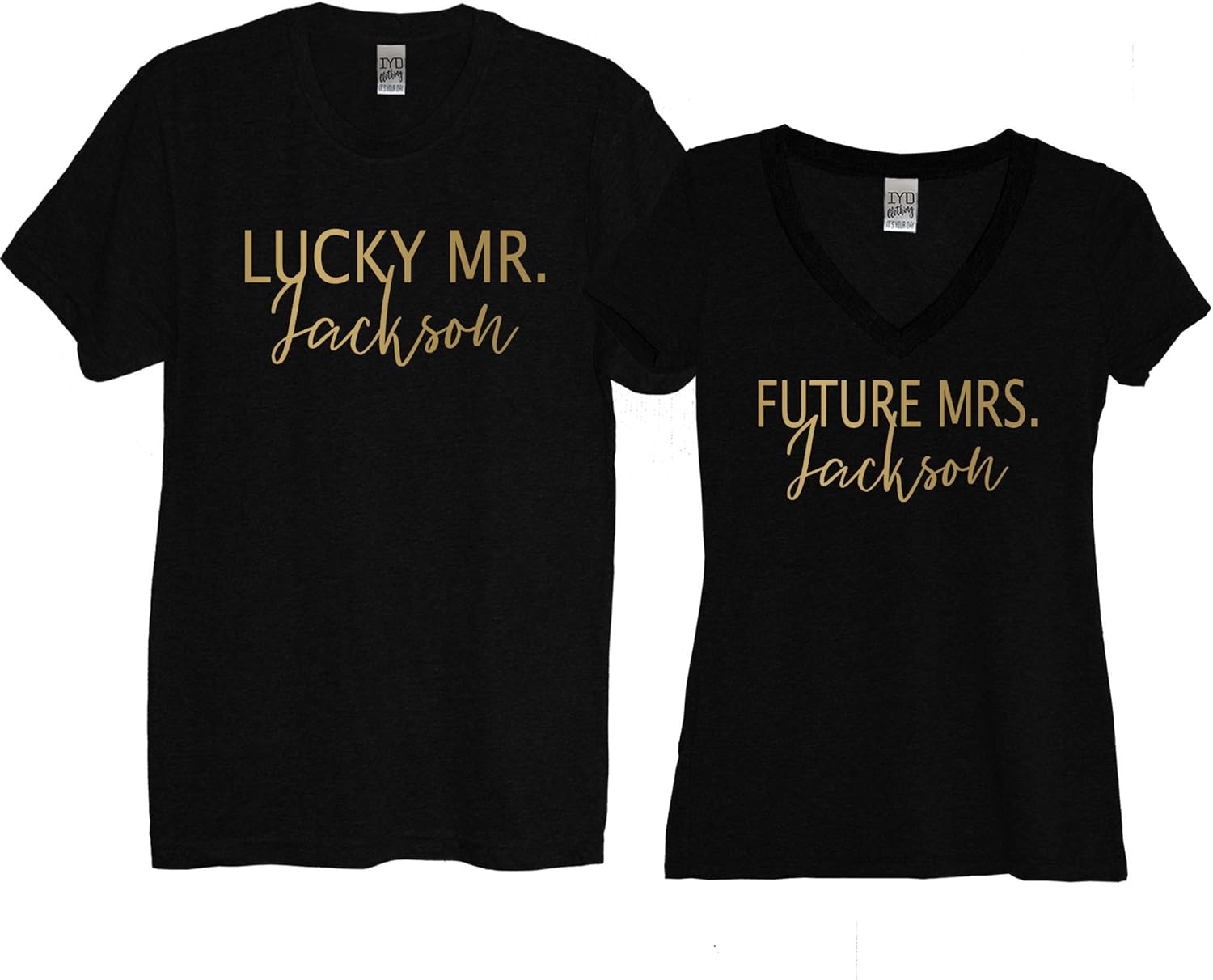 Personalized Lucky Mr Future Mrs Shirt - Mr and Mrs Matching Shirts for Couples - Funny Fiance Bride to Be Tshirts Custom Engaged Set Black