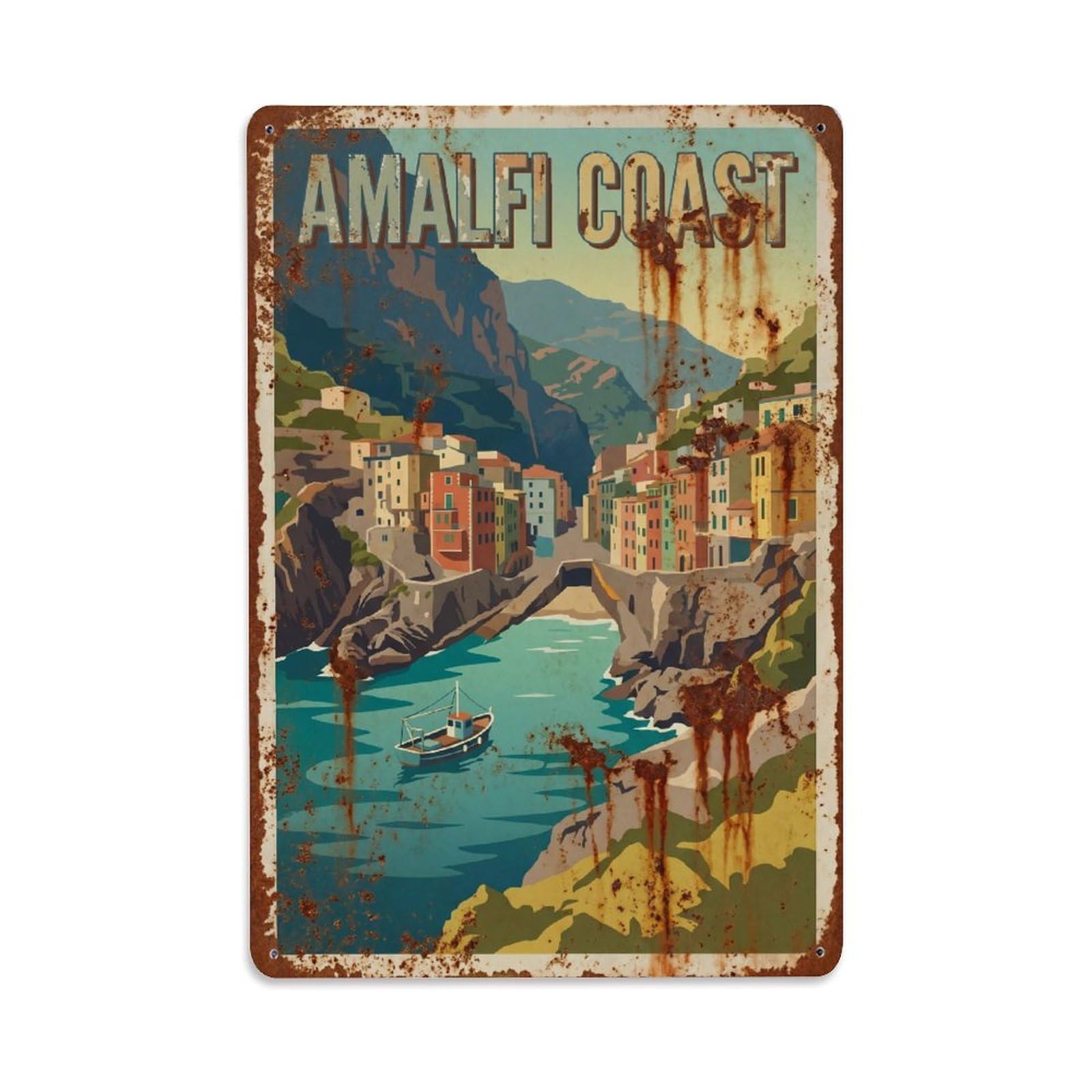 Vintage Travel Cove Italy Hidden Metal Tin Sign