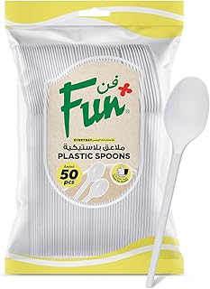 FUN BY AL BAYADER فن Everyday Disposable Plastic Spoon Set 6.5 Inch - White - Pack Of 50