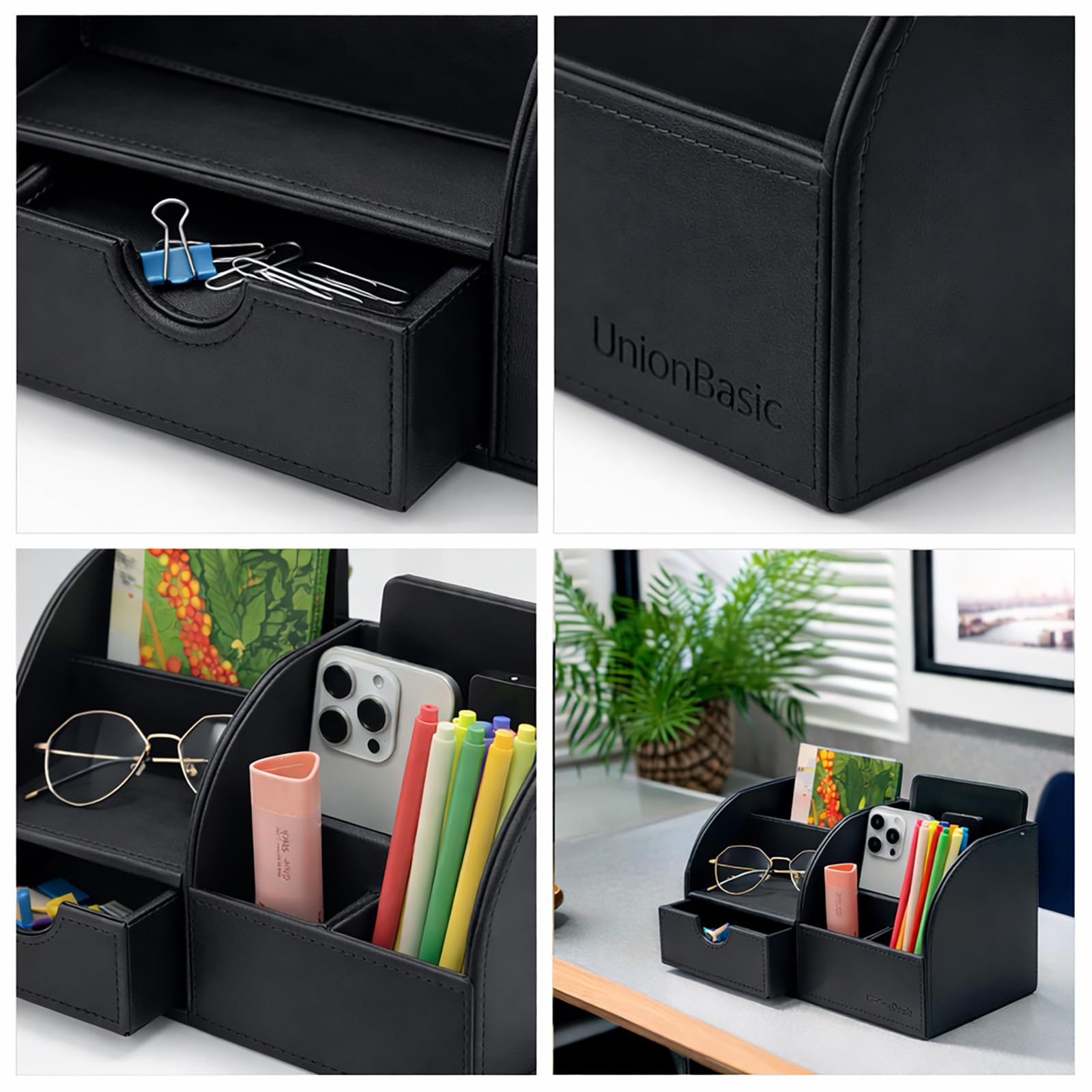 UnionBasic Desk Organizer - Multifunctional Leather Desktop Pen