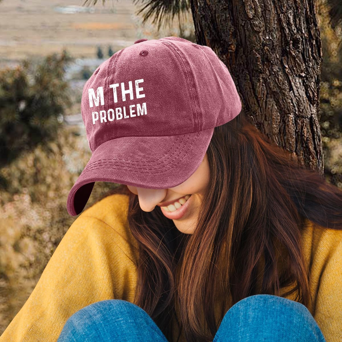 i am The Problem Hat Men Dad Hat Funny Cap Wine Red - Image 7