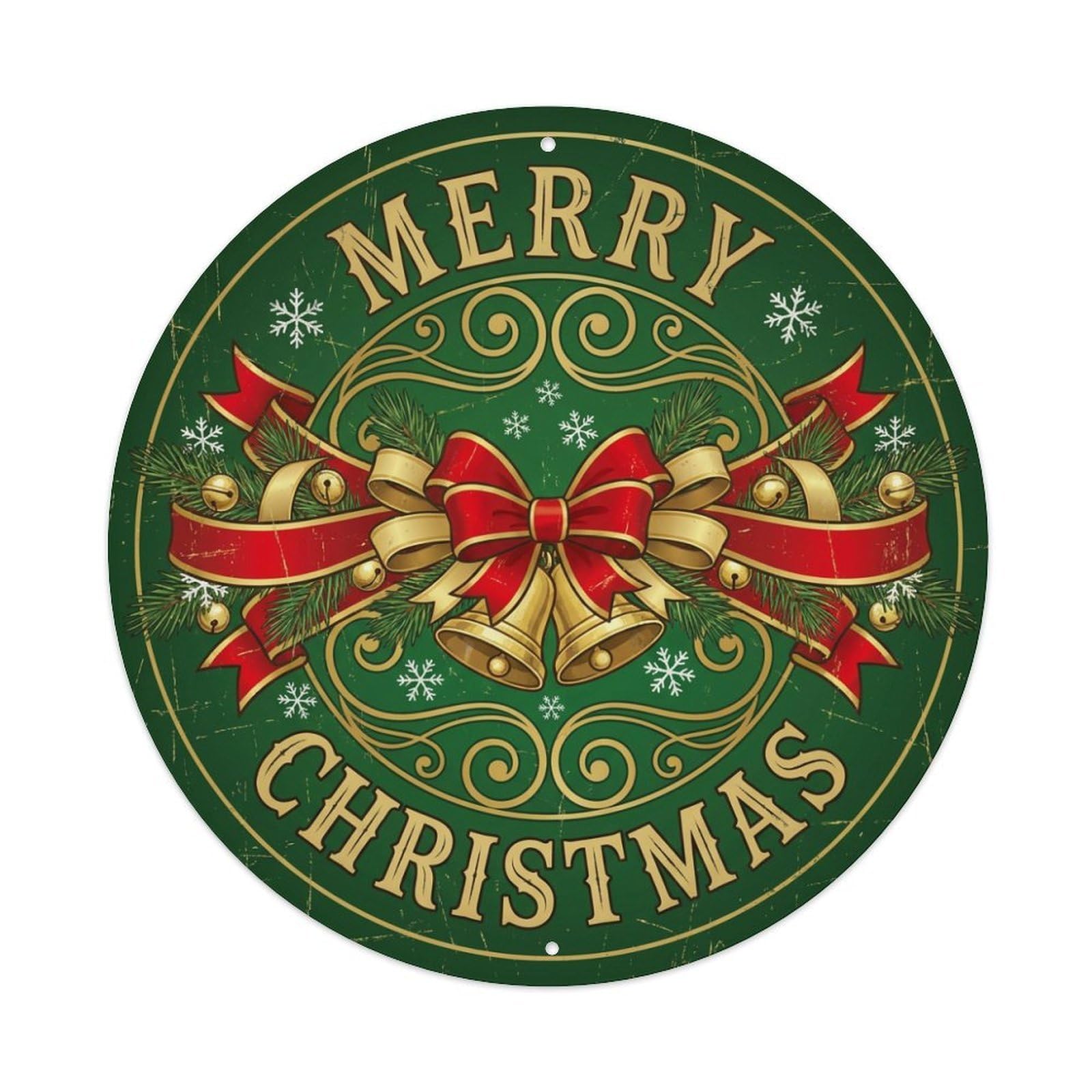 Merry Christmas Festive Ribbon Bow Metal Tin Sign