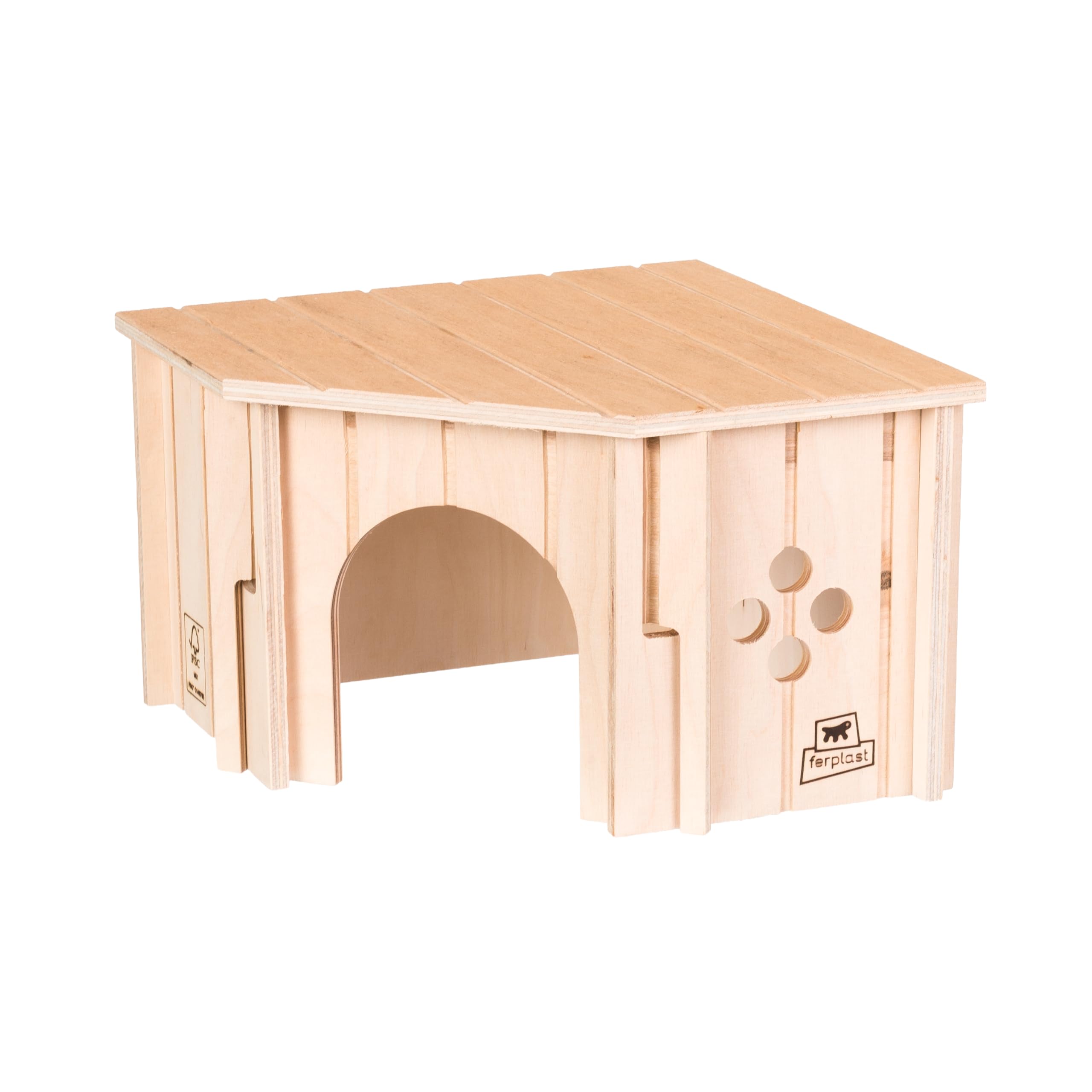 Ferplast Corner House for Rabbits, Guinea Pigs & Hamsters SIN CORNER, FSC® Certified Wood, Ventilation Window, Tool-Free Assembly, 25 x 25 x H 16 cm, Size S