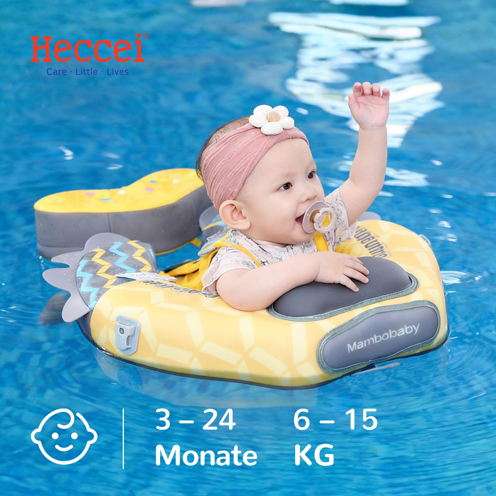 HECCEI Premium Schwimmring Baby Pannensicher, Mambobaby Nicht Aufblasbarer Schwimmhilfe, Hautfreundlicher Schwimmreifen Baby Perfekte Schwimmtrainer Swim Float für Baby 3-24 Monate