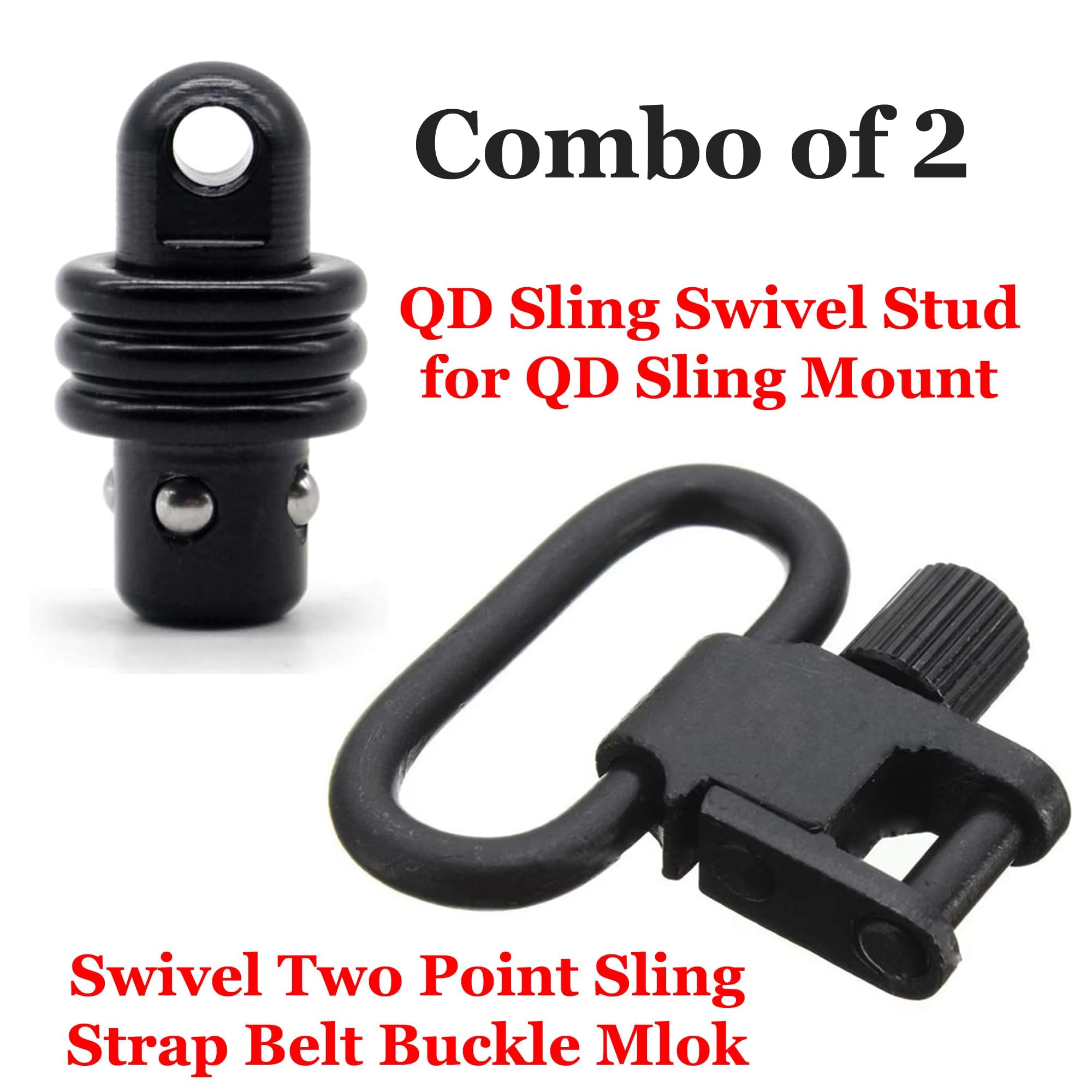 GOTICAL | Combo of 2 | QD Adapter Swivel Stud for QD Swivel & Two Point Sling Strap Belt Buckle Mlok | Quick Detachable Gun Mount Ring Outdoor