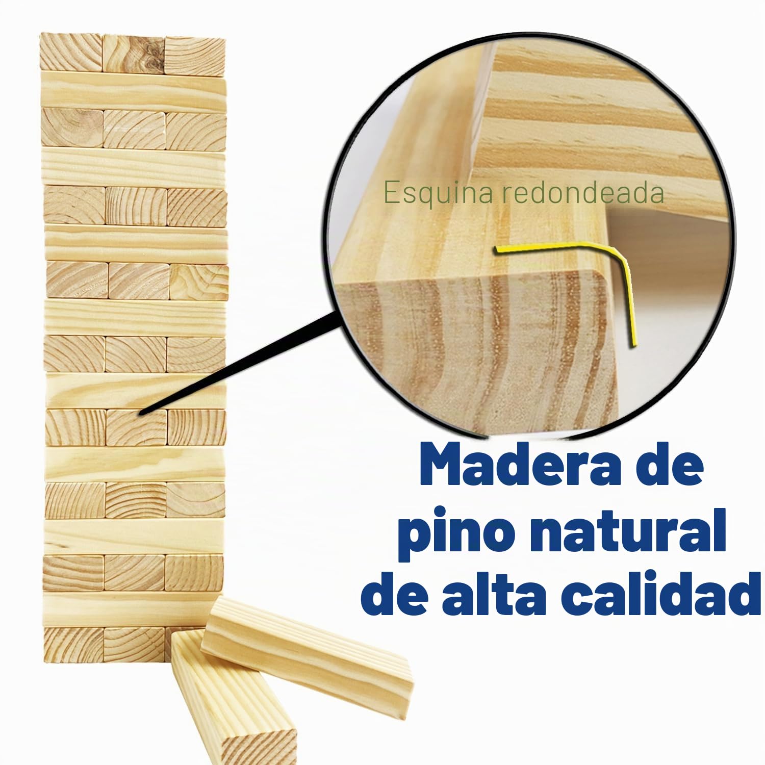 Jac & Mok Torre de tambor de madera con bolsa de transporte (54 unidades) con cubos)
